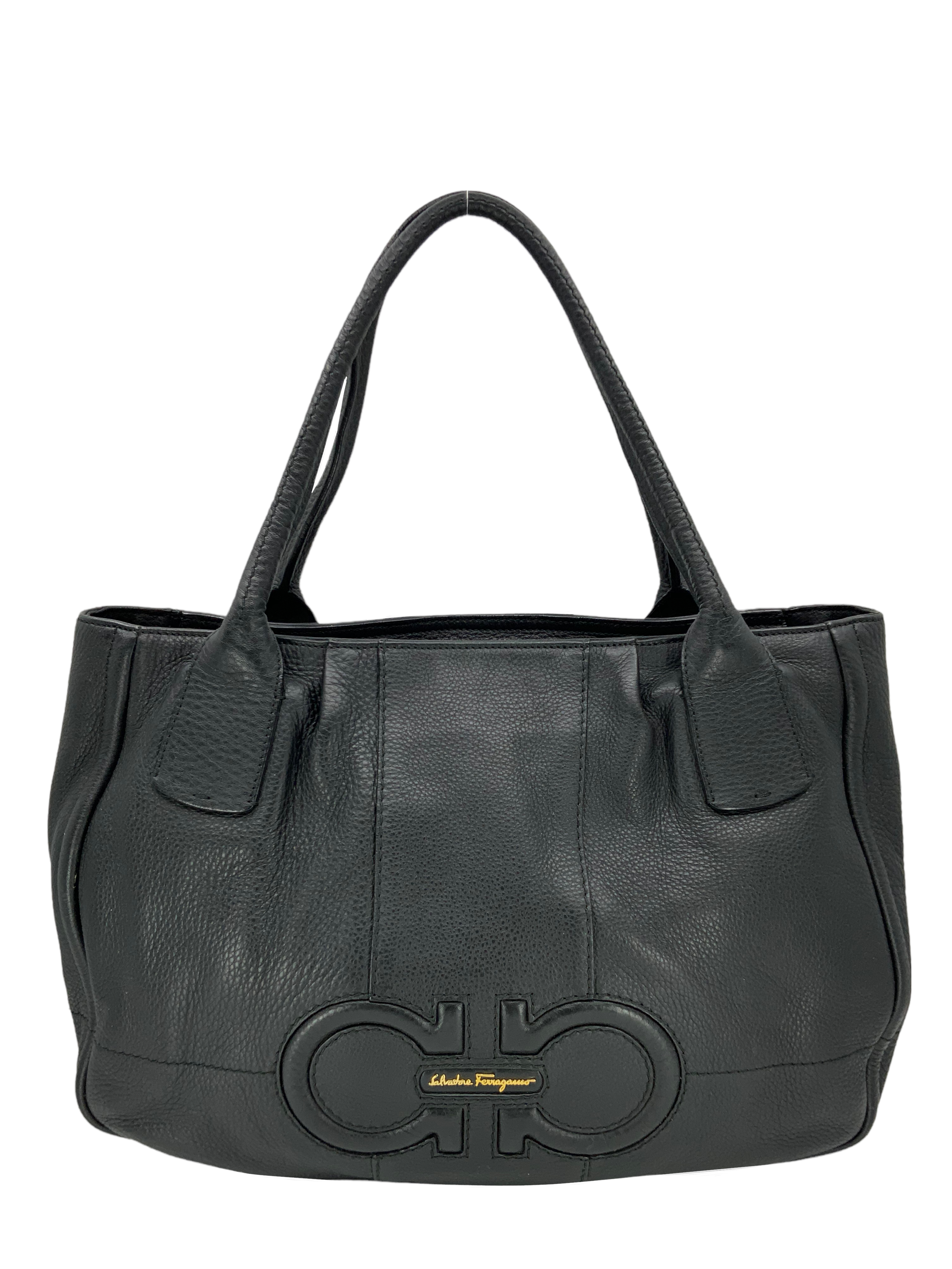 Salvatore Ferragamo Genuine Leather Izzie Gancini Large Tote Bag for Women - Luxury Designer Handbag for Work, Travel & Everyday Use