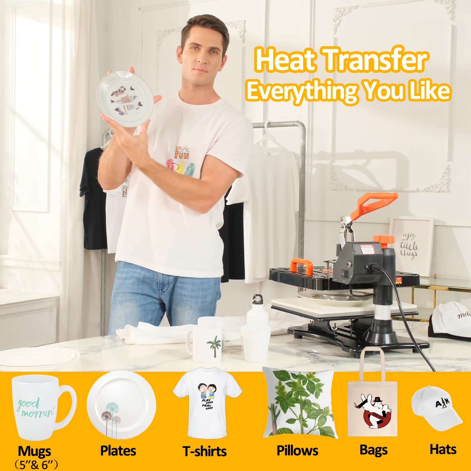 WOOKRAYS 8-in-1 Digital Heat Press Machine Combo | 12x15 Inch Multifunctional Sublimation Transfer Press | Swing Away T-Shirt, Hat, Mug & Plate Printing Machine | Perfect for DIY Crafts, Custom Apparel & Small Business Use
