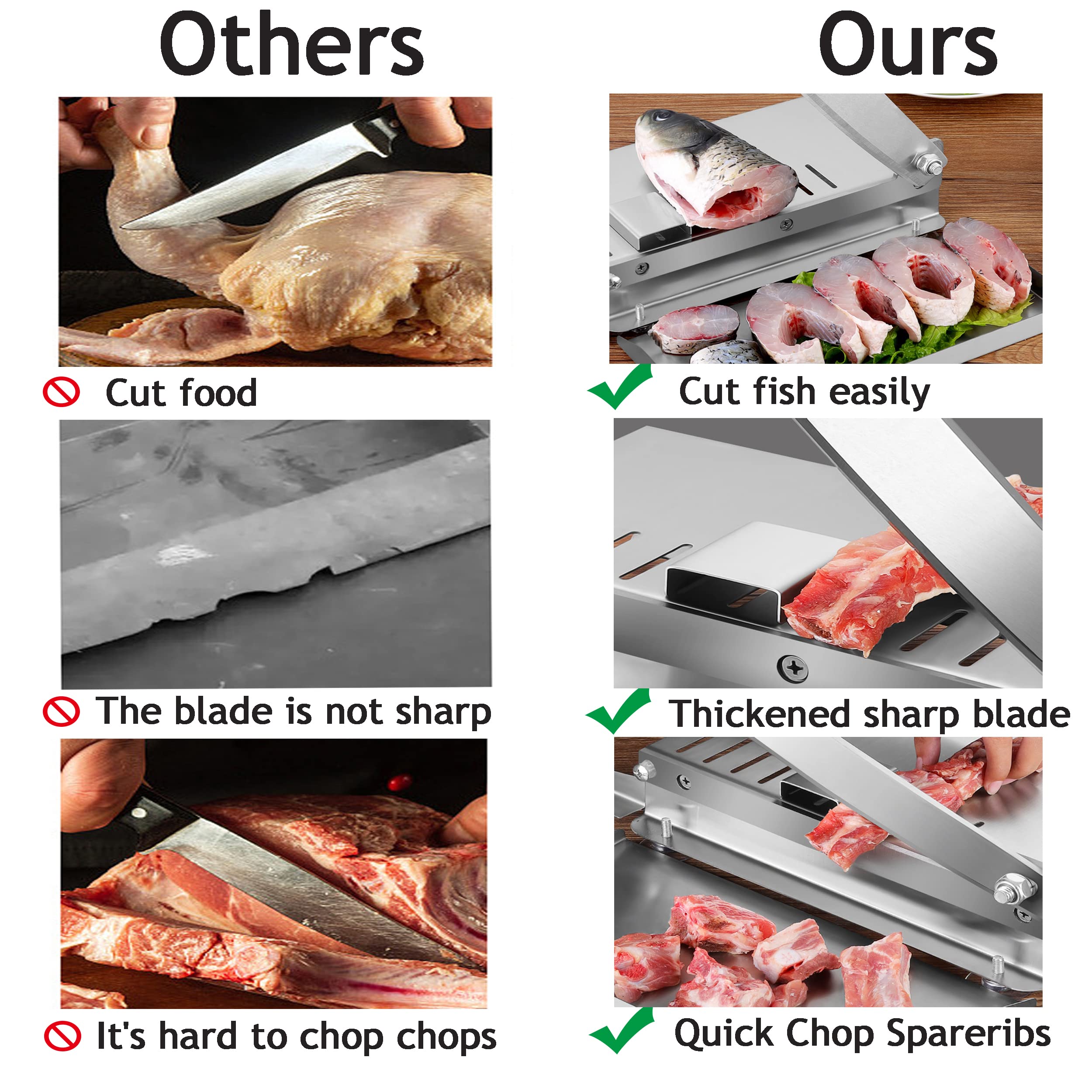 Premium Stainless Steel Bone Cutter - Heavy Duty Manual Meat Slicer for Beef, Ribs, Chicken & Fish - 15.3 Inch Commercial & Home Kitchen Knife with 2 Sharp Blades - Perfect for Butcher Shops, Restaurants & Home Cooking
