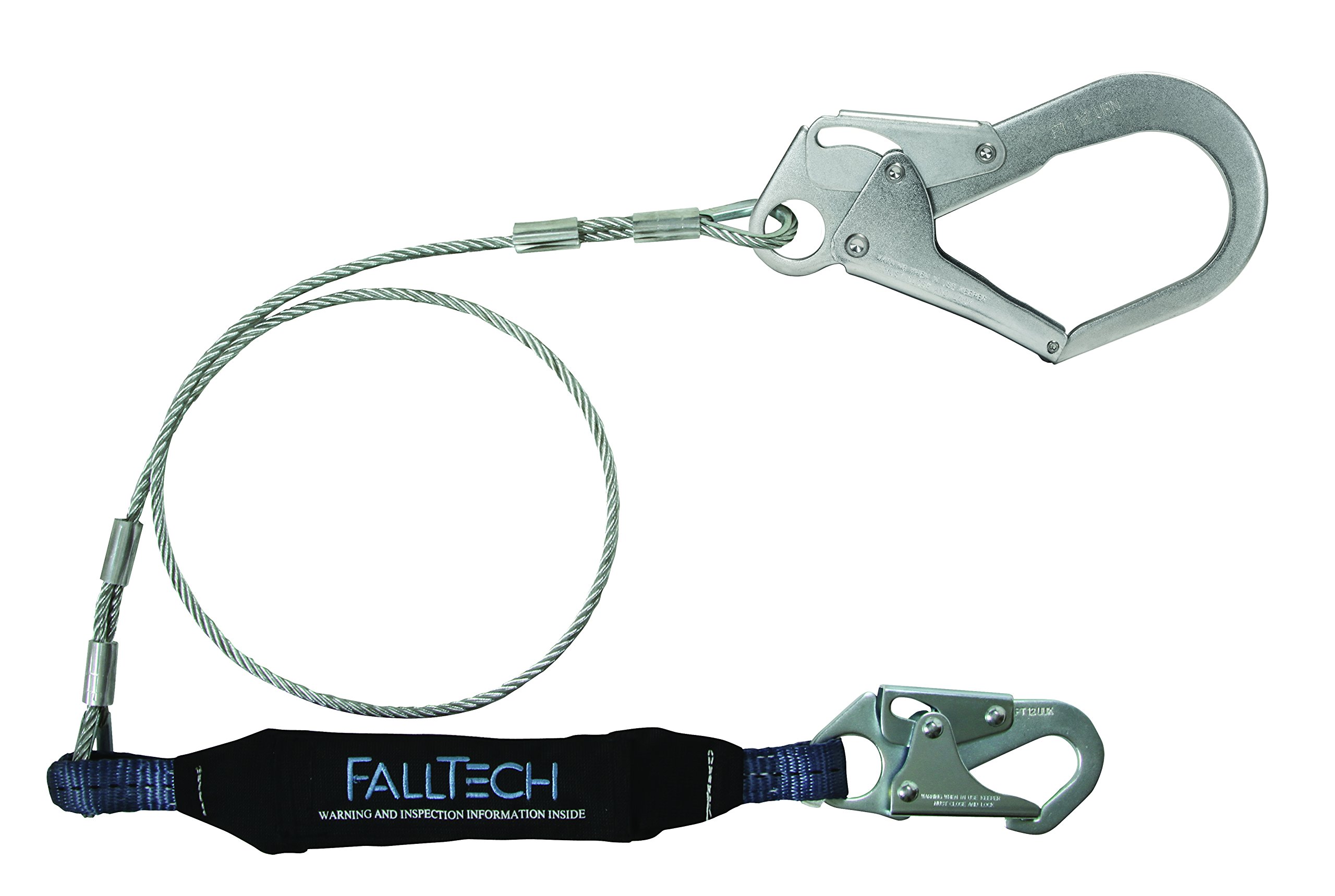 FallTech 83573 ClearPack 6-Foot Shock Absorbing Lanyard with Vinyl Coated Cable - Safety Harness for Construction, Roofing & Fall Protection Work