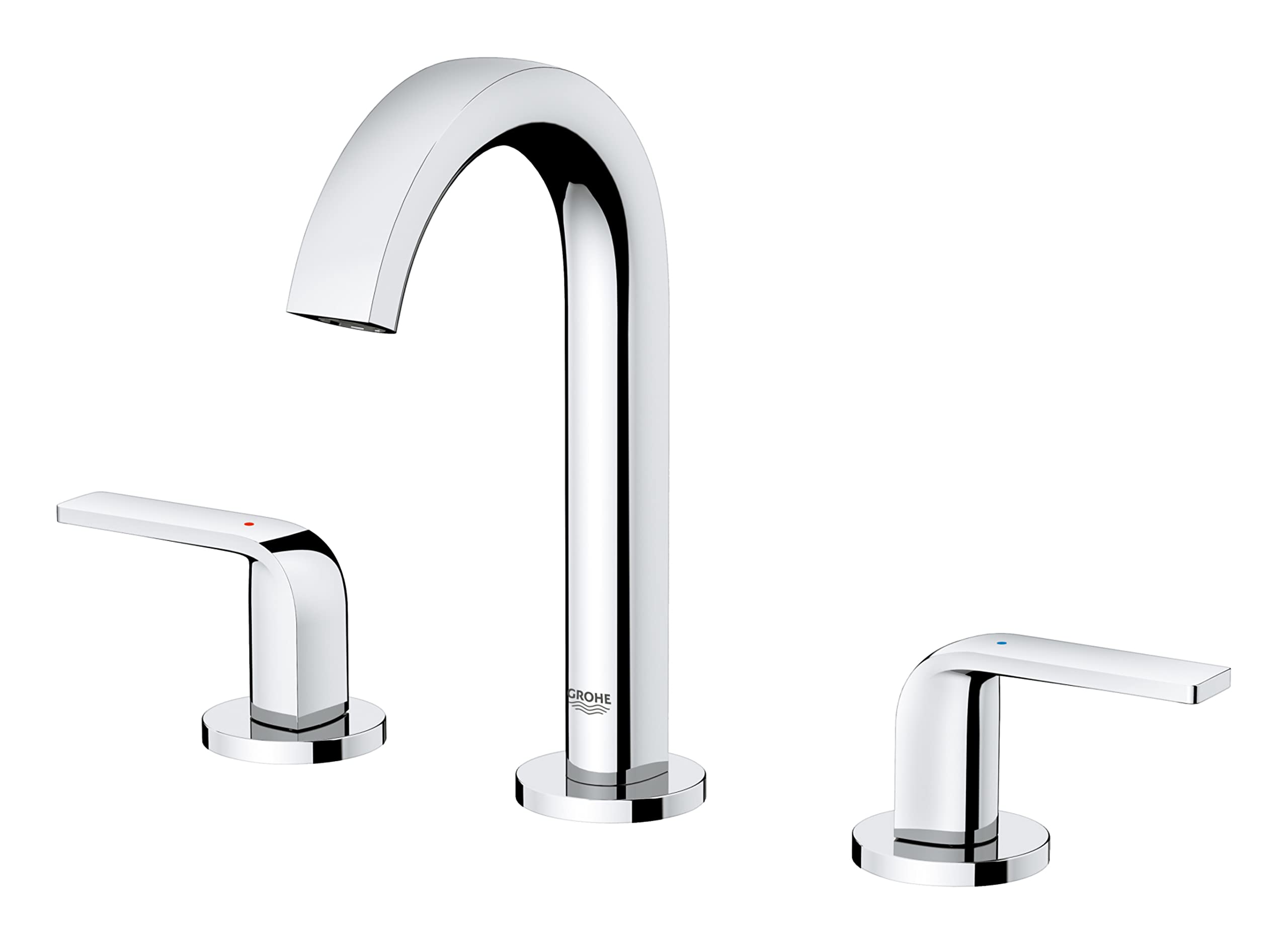 Grohe 20597EN0 Brushed Nickel Deck Mount Bathroom Sink Faucet - Modern Single Handle Waterfall Spout for Bathroom Vanity and Powder Room (8 Inch Centerset)