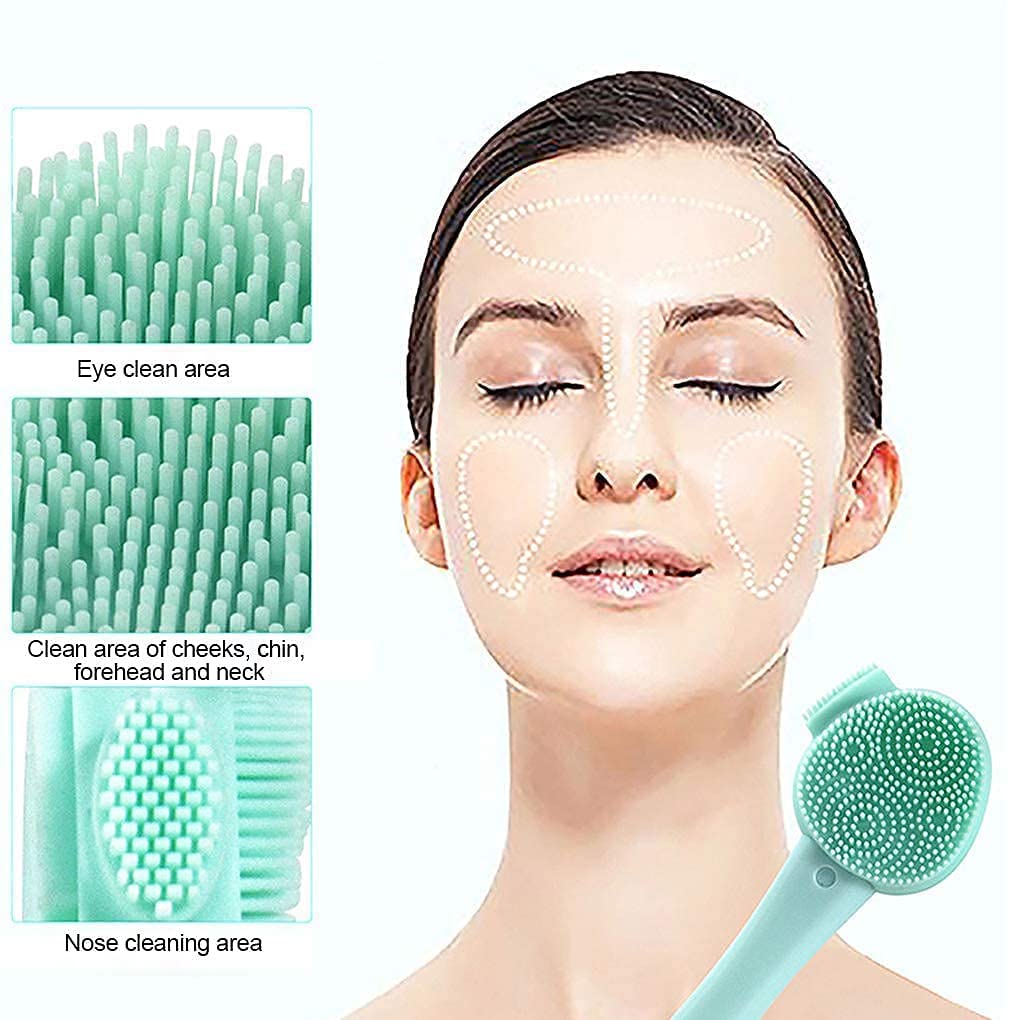 SYGA Silicone Face Cleansing Brush - Exfoliating Scrubber with Dual Head & Flexible Spatula for Deep Pore Cleaning, Blackhead Removal & Makeup Application | Perfect for Skincare Routine, Facial Massage & Mask Application (Green)