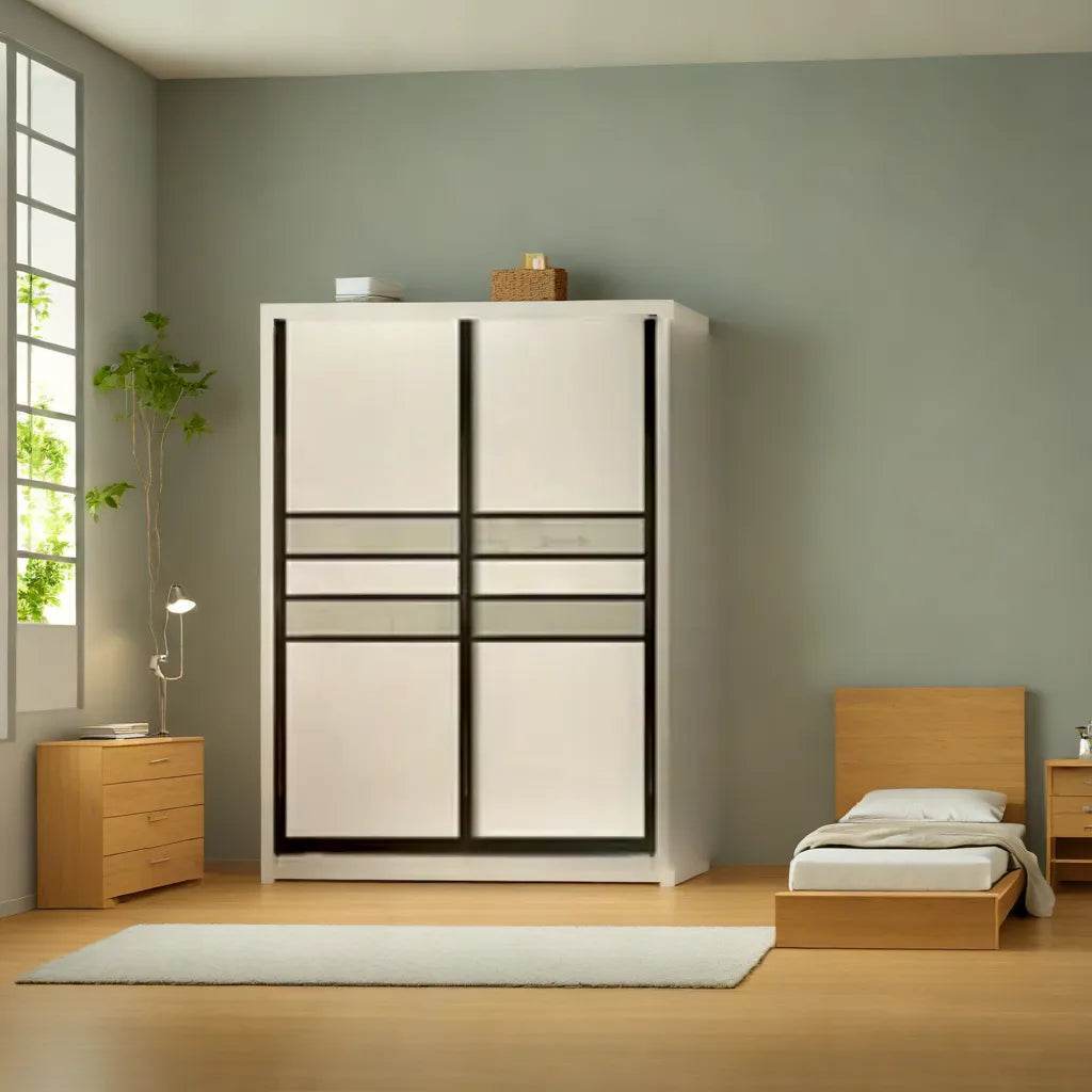 White Sliding Door Wardrobe Closet - Modern & Spacious Storage for Bedroom, Living Room, or Walk-In Closet Organization