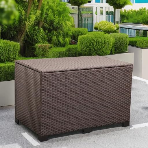 Valita Outdoor Wicker Storage Box - Large 150 Gallon Resin Brown Rattan Deck Bin with Lid & Water-resistant Liner - Perfect for Patio, Garden Tools, Pool Accessories, Cushions & Pillows - Ideal for Backyard, Deck & Outdoor Storage Organization