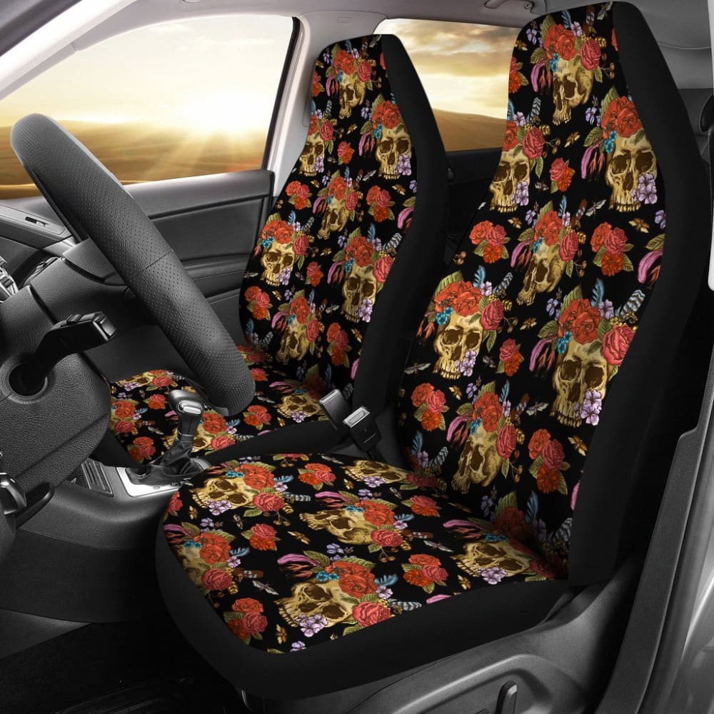 2 Pcs Gothic Horror Grim Reaper Skull Car Seat Covers - Unique Skull Design for Halloween, Horror Fans & Car Enthusiasts | Perfect for Car Decor, Themed Parties & Gifts