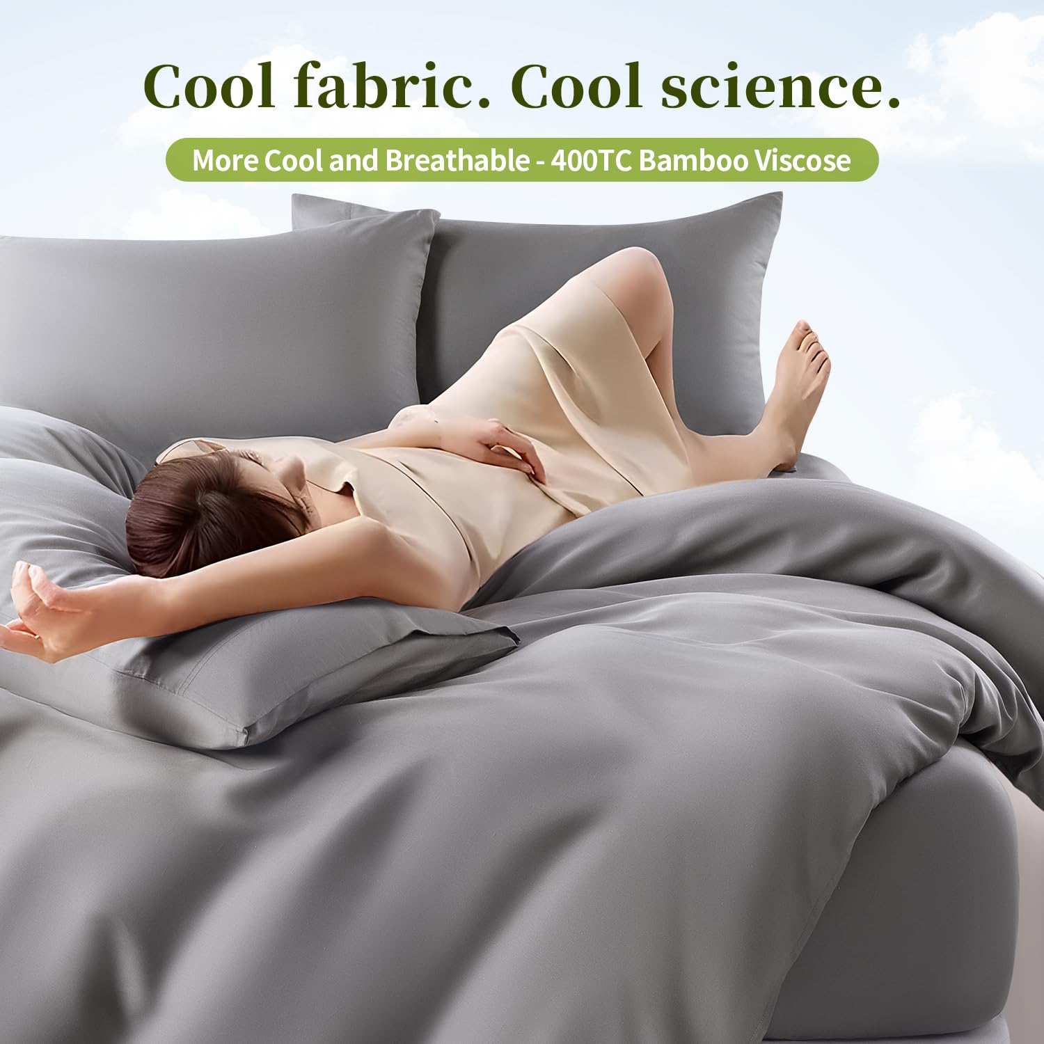 Shilucheng 100% Bamboo Viscose Queen Size Bed Sheets Set of 4 - Ultra Cooling & Silky Soft, 16