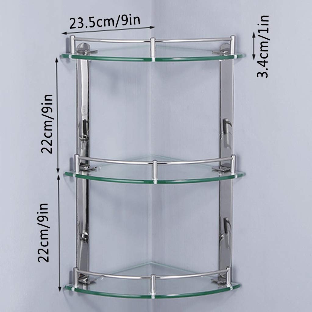 Premium Glass Triangle Bathroom Shelf - Wall Mounted Corner Storage Shelf for Shower & Kitchen - Heavy Duty 3-Tier Organizer for Bath Essentials, Cosmetics & Kitchen Supplies (Style 1)