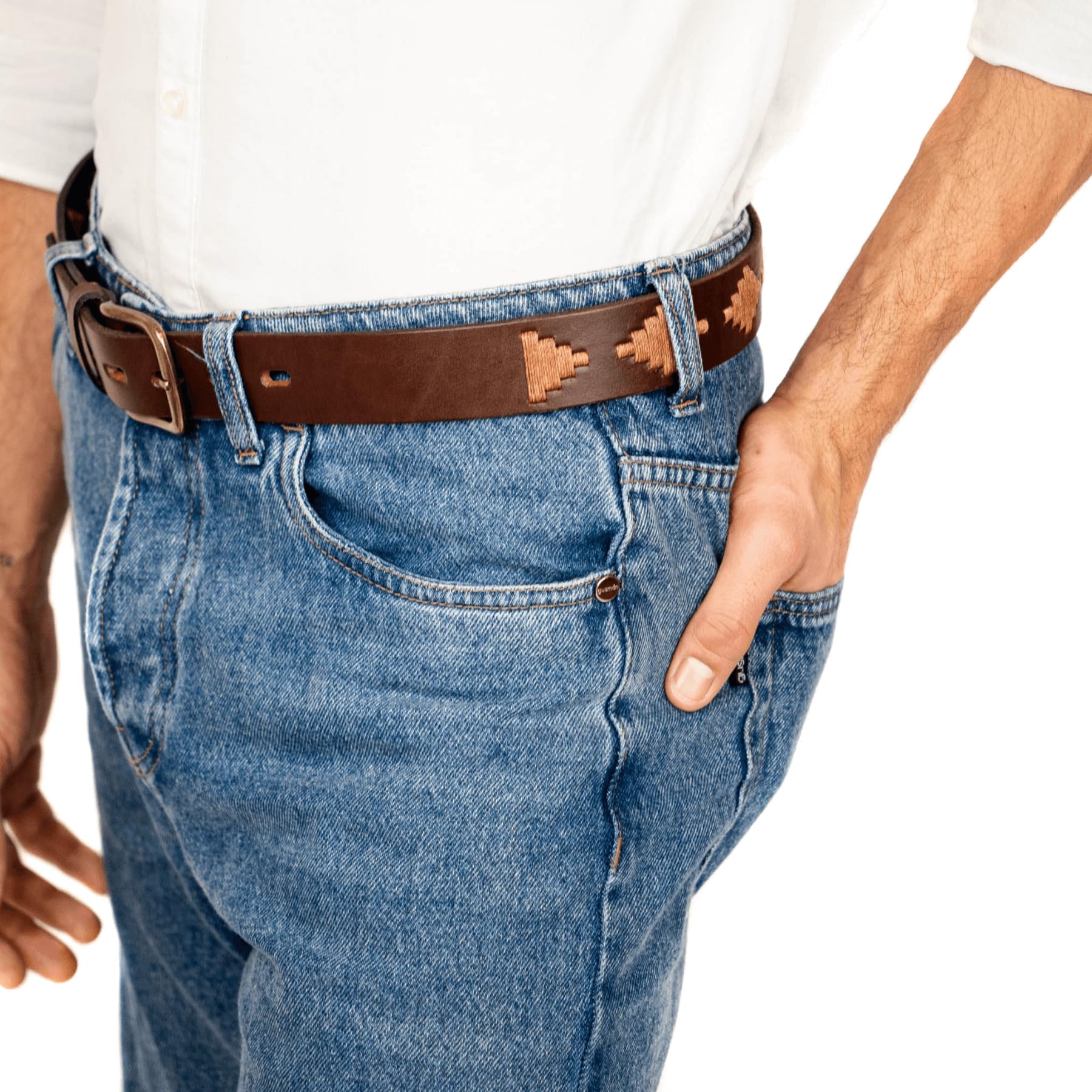 Hand-Stitched Genuine Leather Polo Belt for Men - Classic & Durable Dress Belt for Business, Casual & Formal Wear