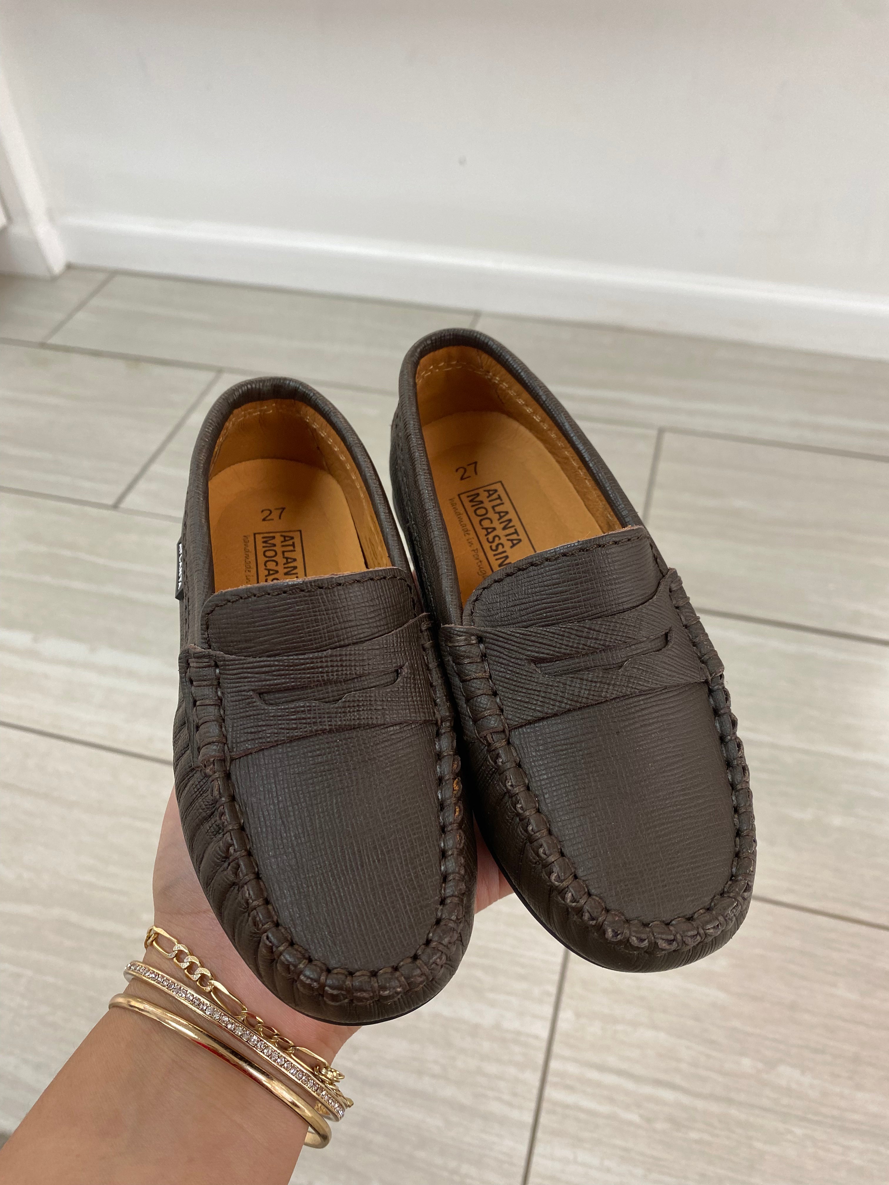 Premium Atlanta Dark Brown Textured Loafers for Men - Comfortable Moccasin Style Slip-On Shoes for Business Casual & Office Wear