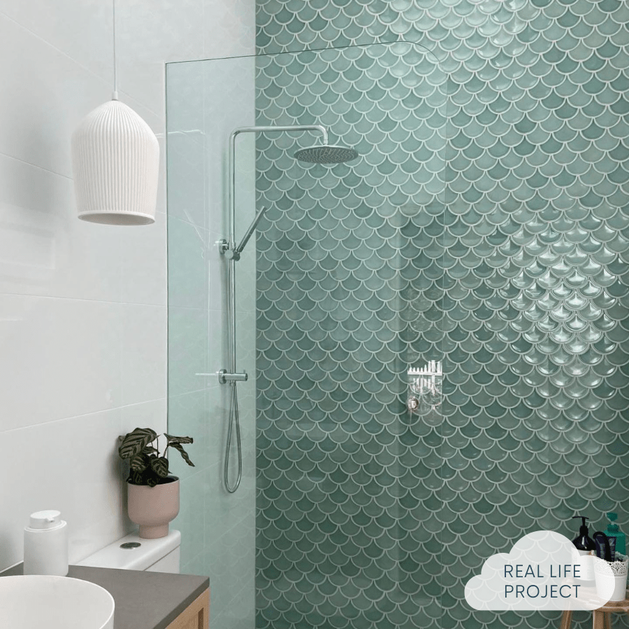 Coral Bay Mint Green Fish Scale Tile - Ceramic Wall & Floor Tile for Bathroom, Kitchen Backsplash, and Poolside Decor