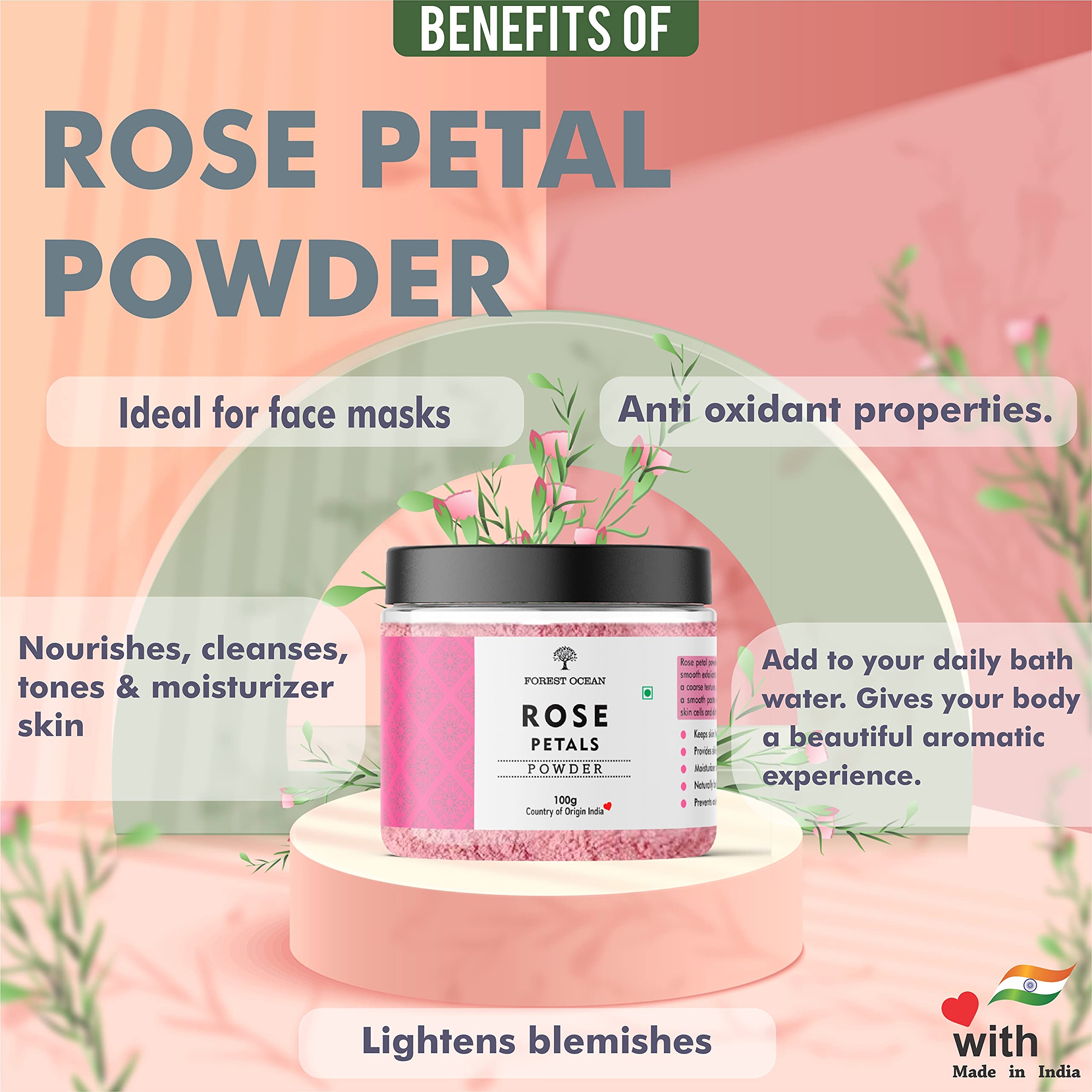 Rose Petal & Orange Peel Powder for Face & Skin Care - 2x100g Pack for Glowing Skin