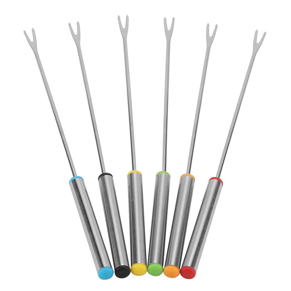 6-Piece Stainless Steel Fondue Forks Set - Chocolate, Cheese & Meat Dessert Servers - Silver Kitchen & Tableware for Home & Commercial Use - Perfect for Parties, Dinner Gatherings & Fondue Nights