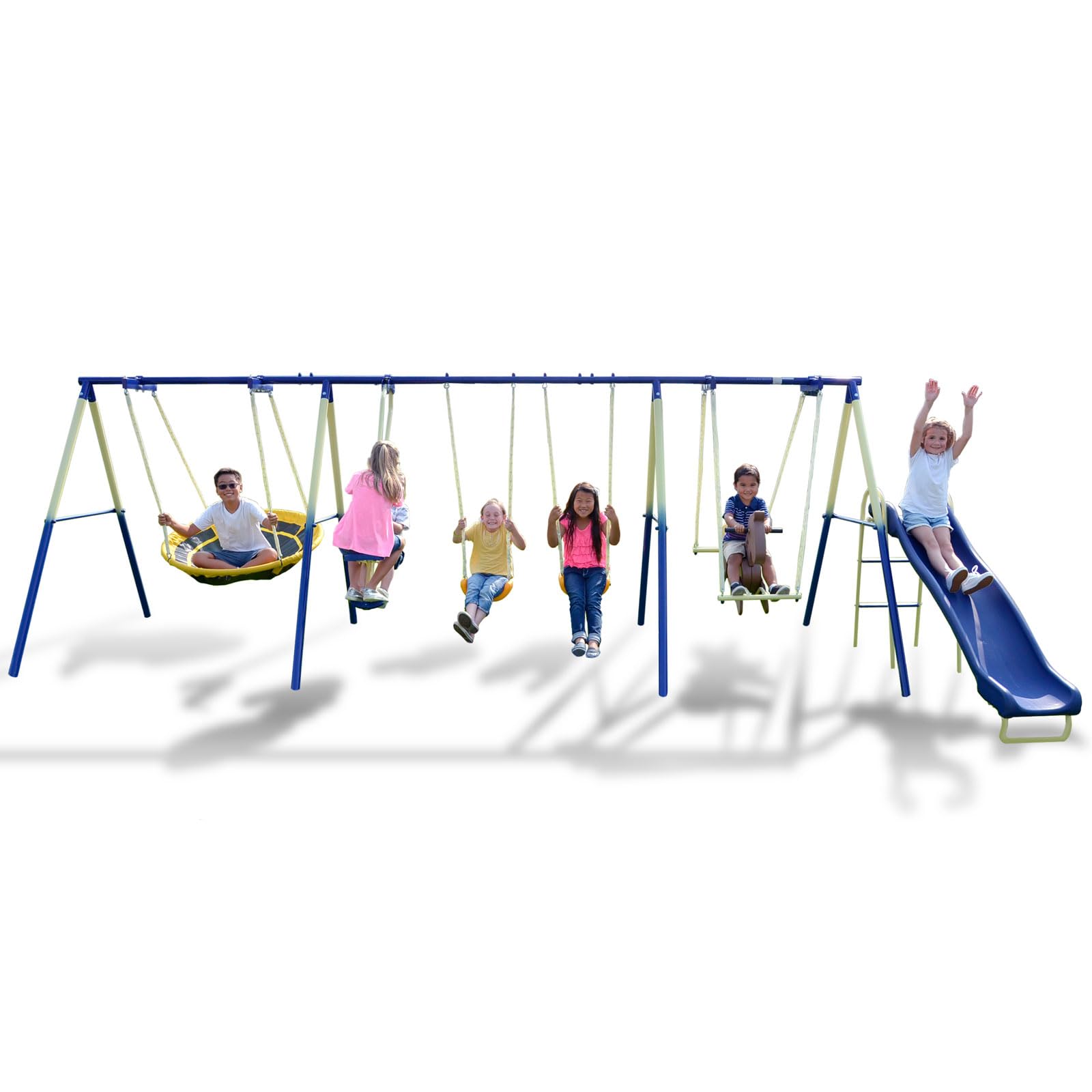 Sportspower Super 8 Fun Metal Swing Set with Slide - Heavy Duty Backyard Playset for Kids | Outdoor Playground Equipment for Gardens, Parks & Home Use