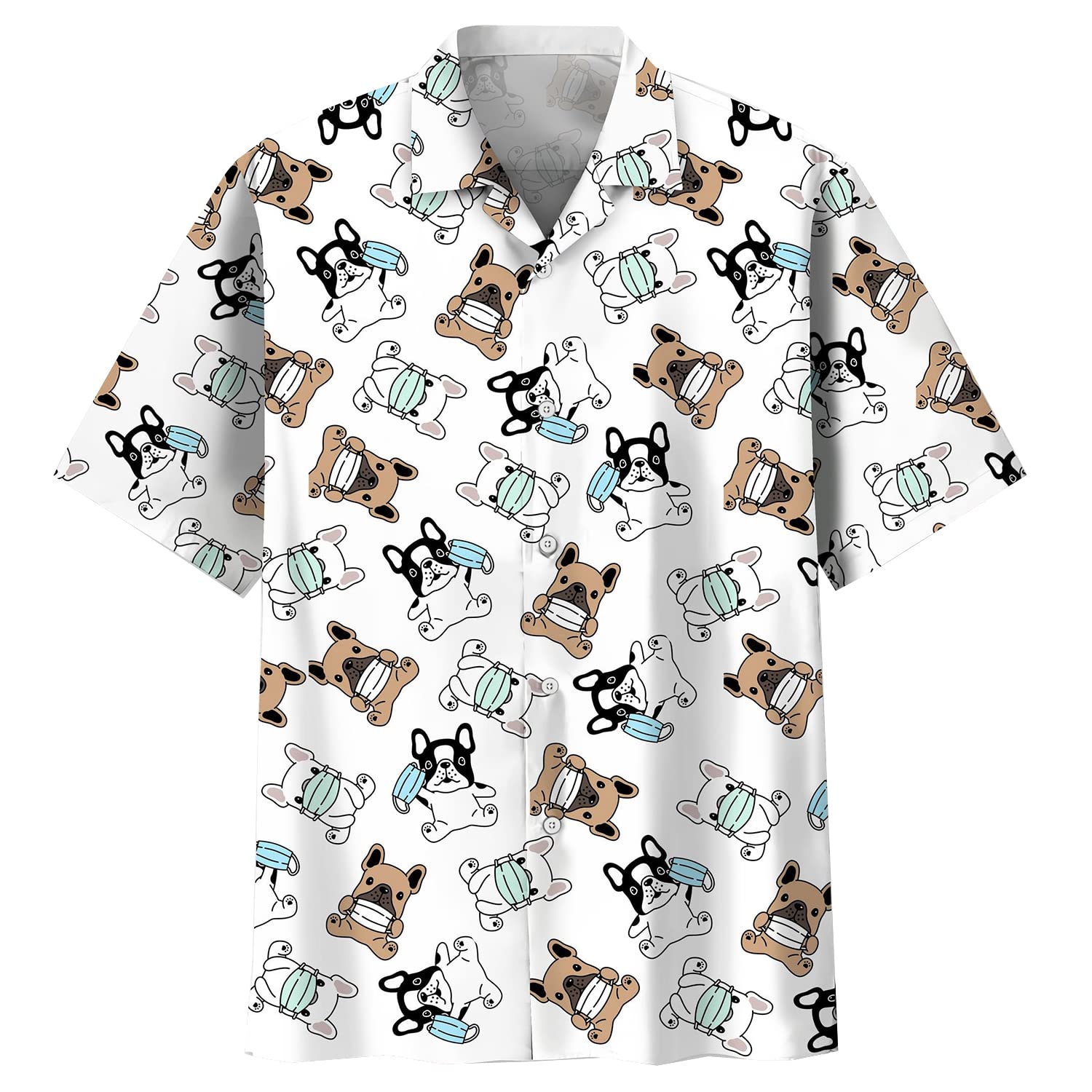 Hawaiian Shirts for Men - Dog Breed Print Aloha Shirt with Tiki Design, Short Sleeve Button Down Shirt for Casual Wear, Beach Party & Summer Vacation