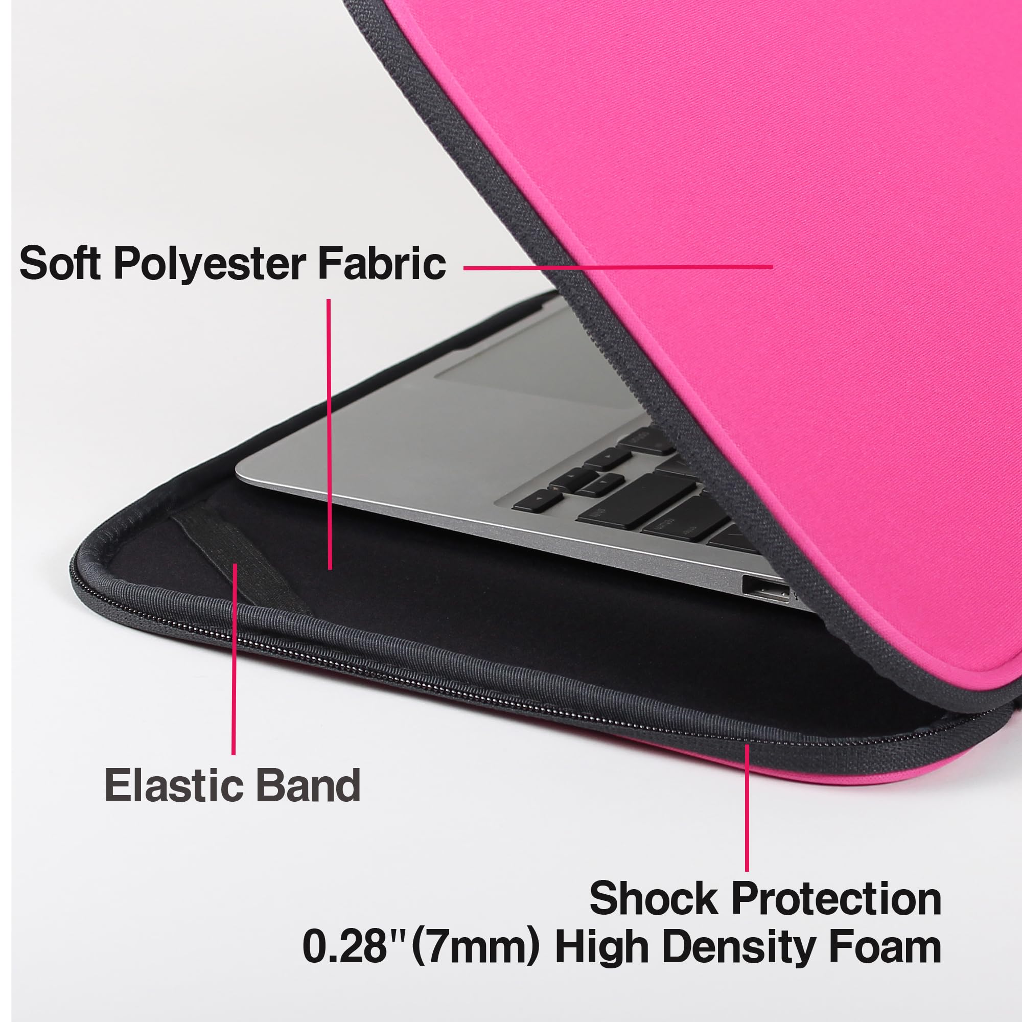 11.6 Inch Laptop Sleeve - Slim Foldable Lightweight Notebook Case with Flip Cover for MacBook Air/Pro, Ultrabook - Perfect for Work, School & Travel (Pink)