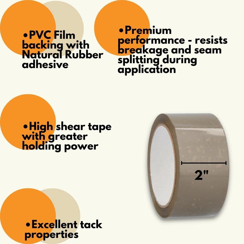 PSBM 2 Inch x 110 Yards Brown PVC Packing Tape - 36 Pack Dispenser Refill for Moving, Storage & Shipping | Heavy-Duty Packaging Tape for Box Sealing, Warehouse Use & Home Moving Supplies
