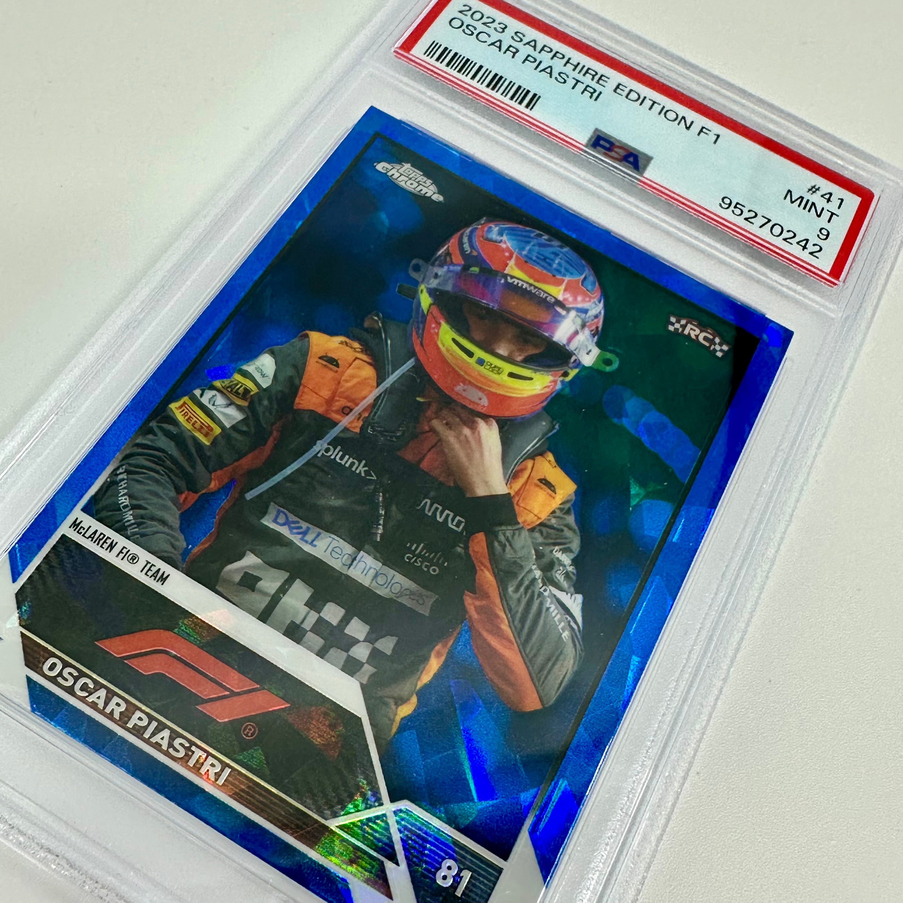 2023 Topps Chrome F1 Oscar Piastri #41 Sapphire Edition PSA 9 Rookie Card - Perfect for F1 Collectors & Racing Fans Display