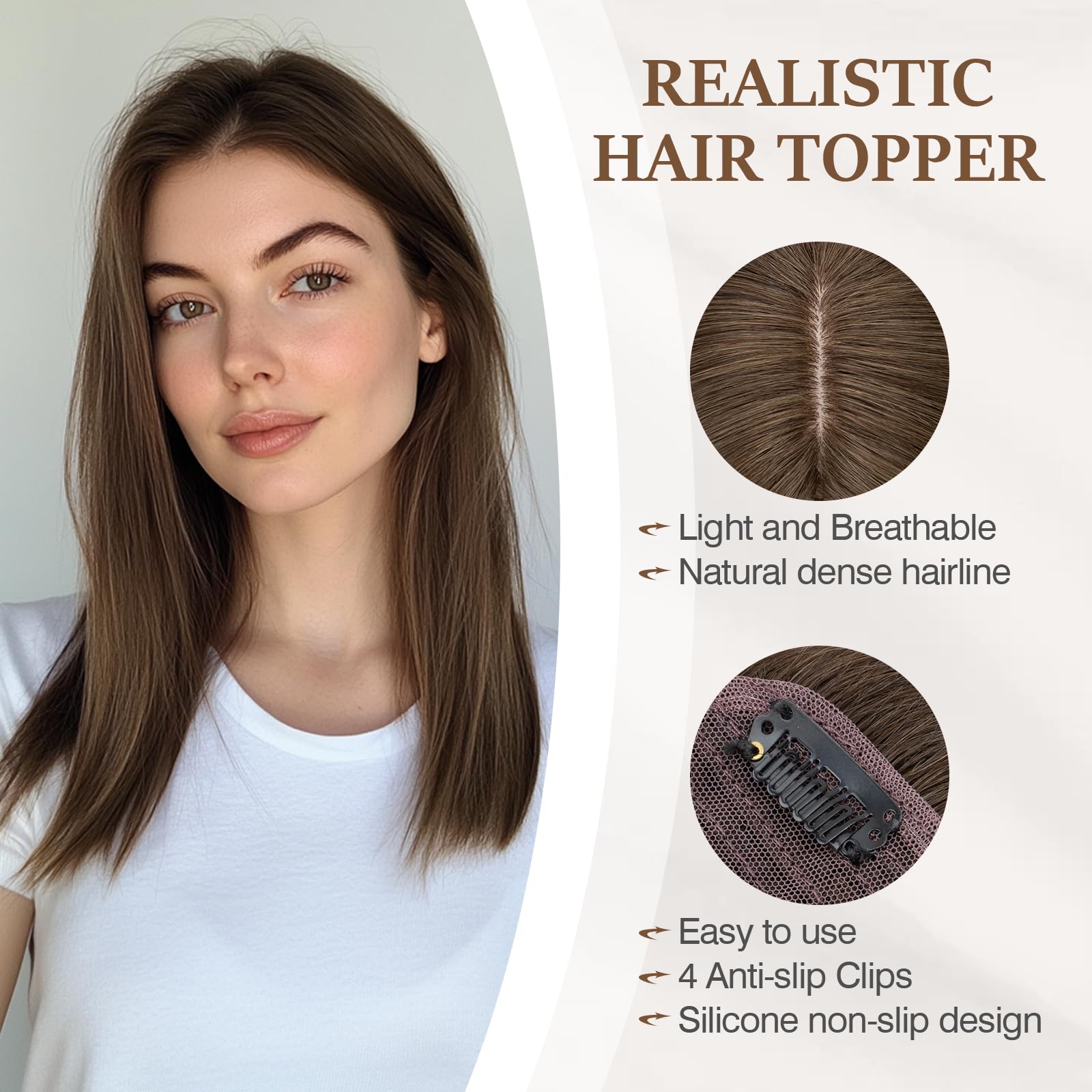 100% Human Hair Toppers for Women - Remy Clip-In Topper with Silk Base for Thinning Hair | 16 Inch #2R Chocolate Brown | Natural Looking Hair Replacement Solution for Daily Wear & Special Occasions