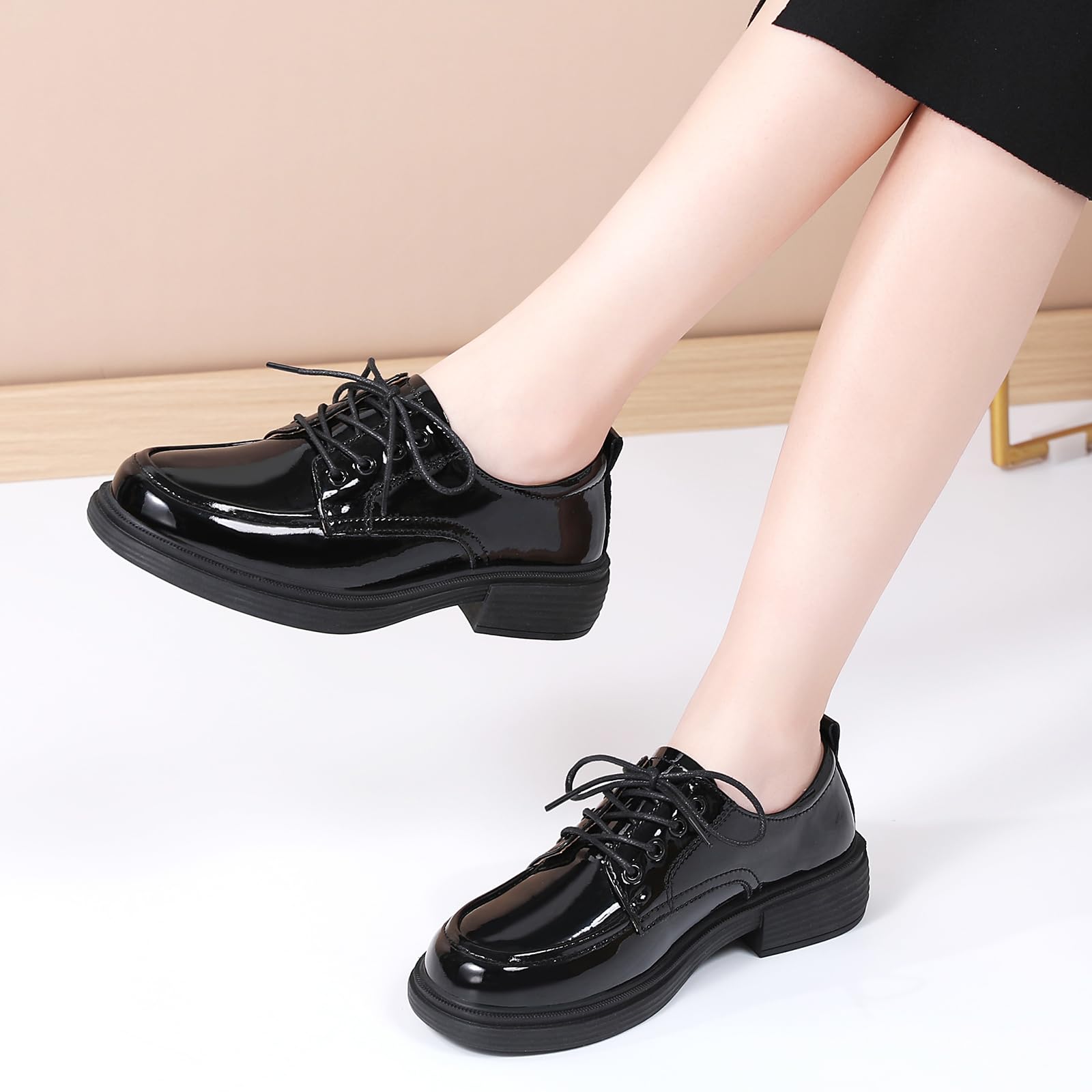 Women's Leather Oxford Shoes - Classic Lace-Up Round Toe Flat for Business Casual & Office Wear | Non-Slip Comfortable Dressy Shoes for Ladies | Perfect for Work, Professional Meetings & Daily Commute