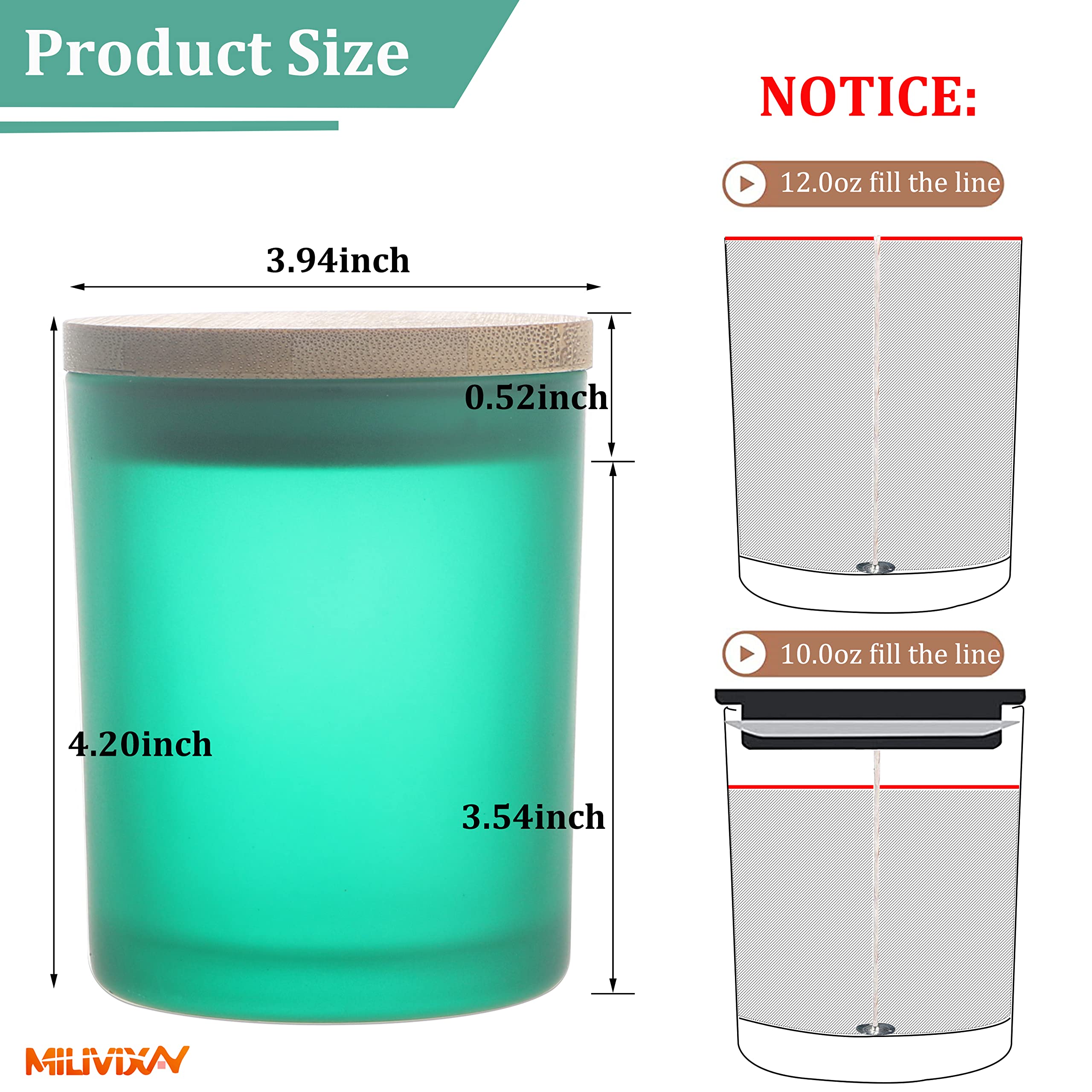 12 Pack 12 OZ Matt Green Glass Candle Jars with Lids - Bulk Empty Candle Containers for DIY Candle Making, Spice Storage & Home Decor - Perfect for Aromatherapy, Wedding Favors and Gift Packaging