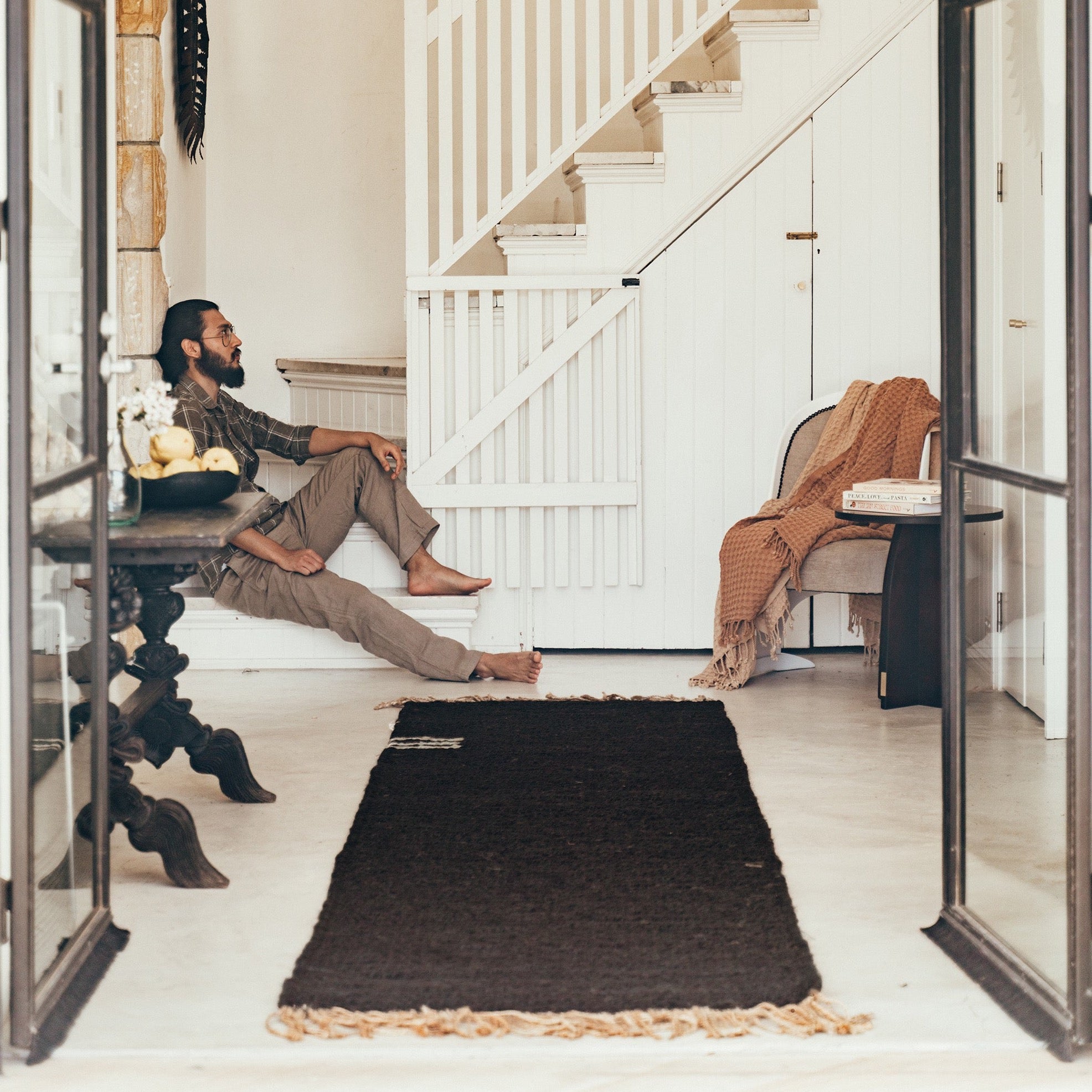 Otto Jute Runner Rug - Black Natural Fiber Floor Mat for Living Room, Bedroom, Hallway | Eco-Friendly Home Decor