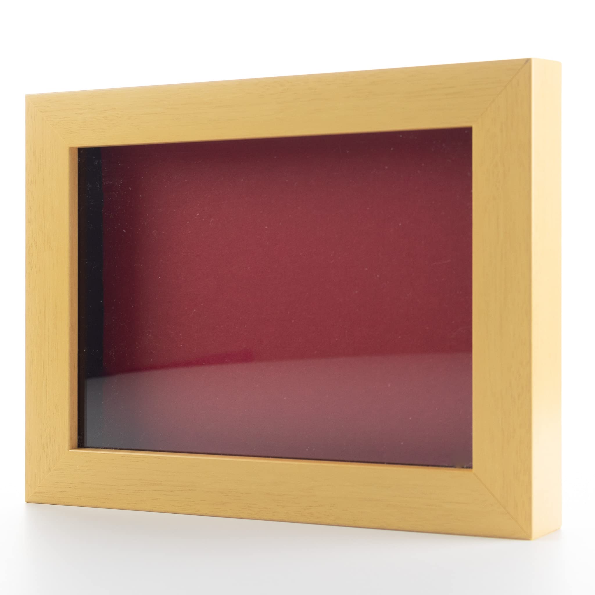Natural 9x12 Wood Shadow Box Picture Frame with Red Acid-Free Backing, UV Protective Acrylic & Hanging Hardware - 3/4