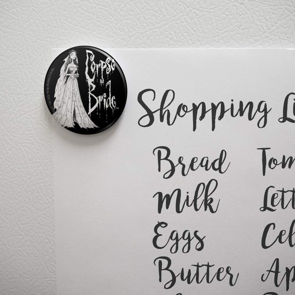Corpse Bride Logo & Silhouette Fridge Magnet - Gothic Kitchen Decor for Refrigerator, Locker, Office - Perfect for Halloween, Tim Burton Fans & Dark Aesthetic Home