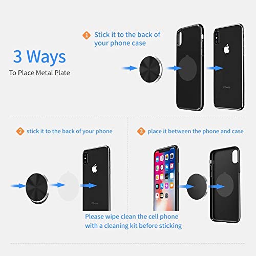 SALEX 4-Pack Metal Phone Plates for Magnetic Car Mount - Strong 3M Adhesive Discs, No Holes, Clear Silver Round Magnet Stickers for Phone Case Back | Perfect for Car Dashboard, Office Desk & Home Use
