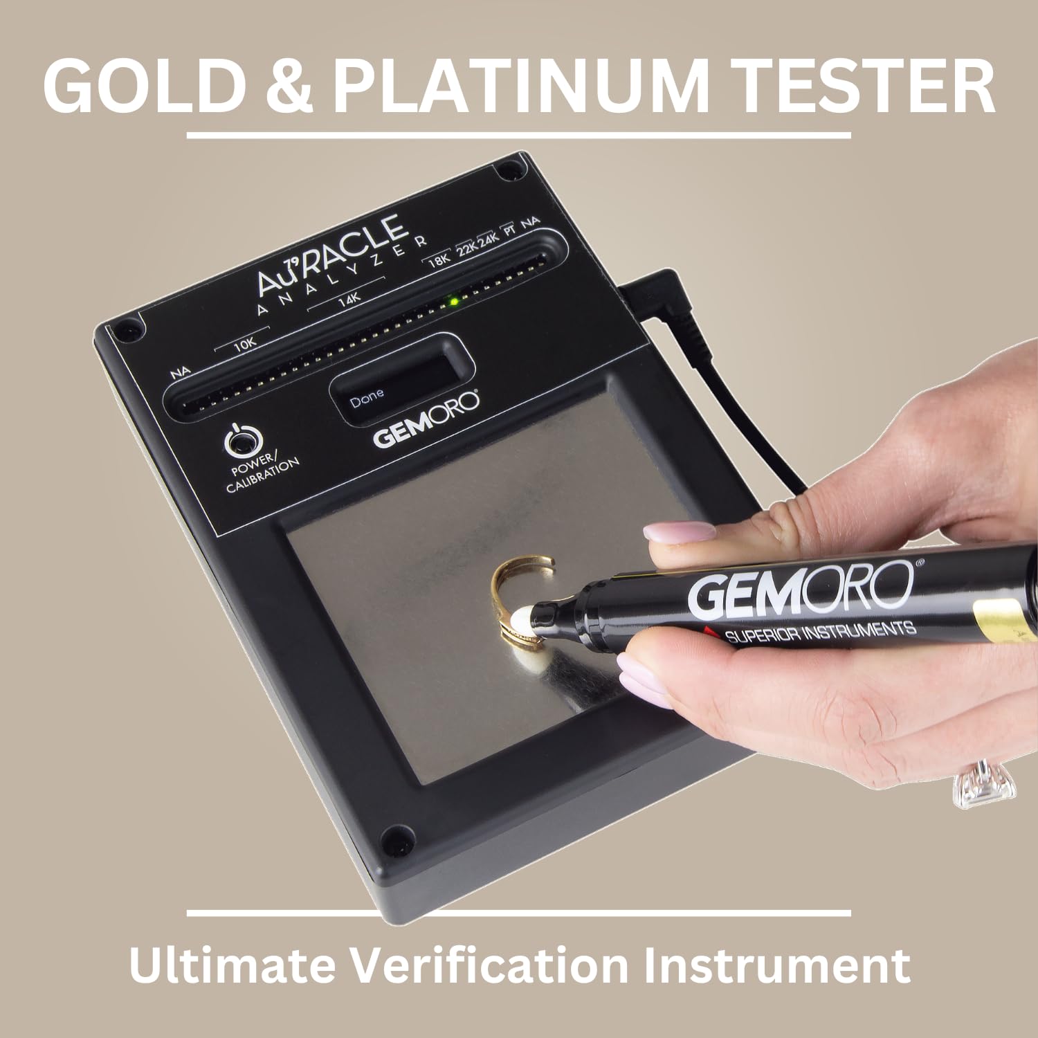 GemOro Auracle Analyzer Gold Tester - Professional Electronic Karat Gold & Platinum Testing Device | Compact, Portable & Accurate Jewelry Tool for Scrap Gold, Coins & Jewelry Appraisal | Perfect for Pawn Shops, Jewelers & Collectors