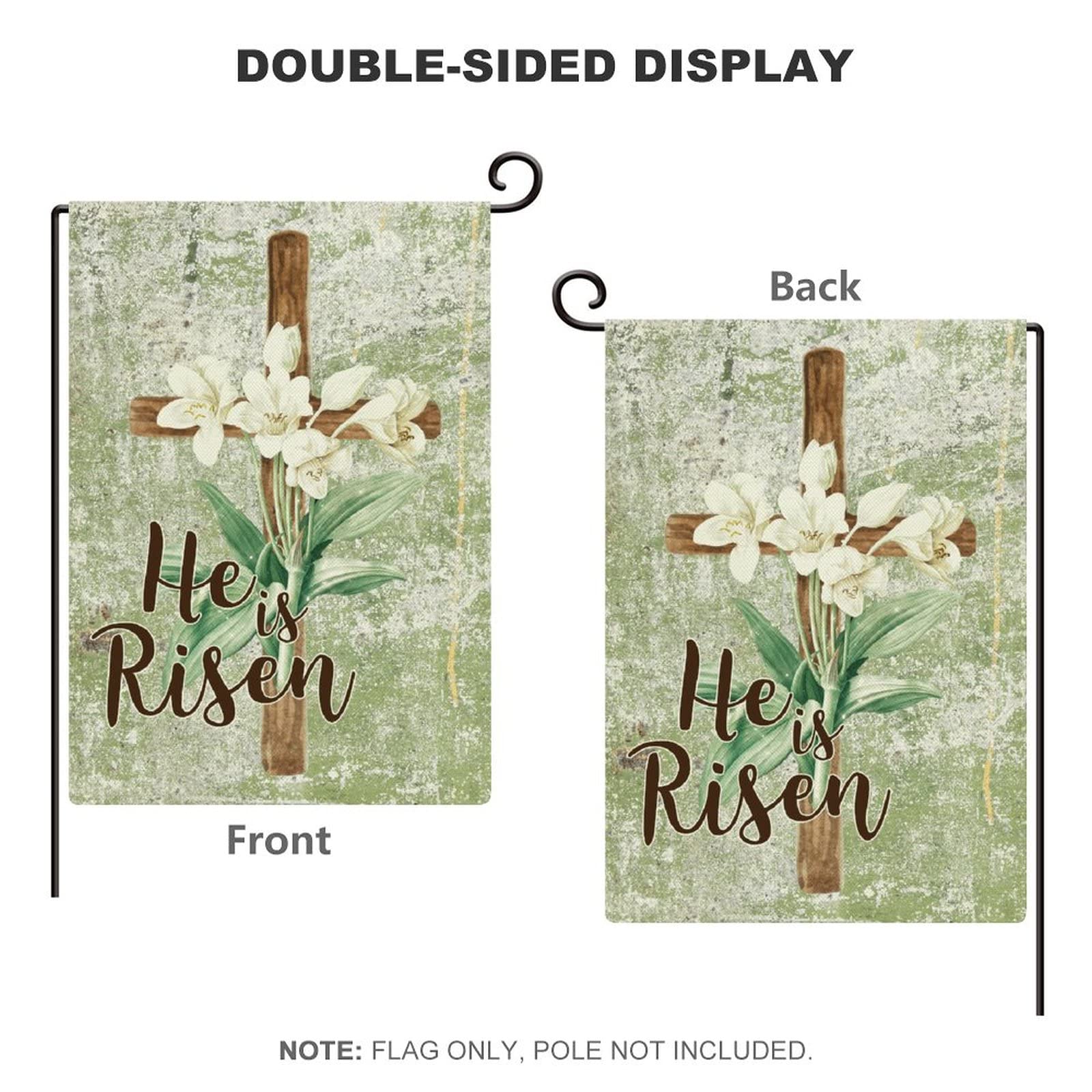 He Is Risen Lily Spring Easter Garden Flag - Double-Sided Burlap Vertical Banner 12.5x18.5 Inch - Seasonal Outdoor Yard Decor for Farmhouse, Church, Easter Celebrations