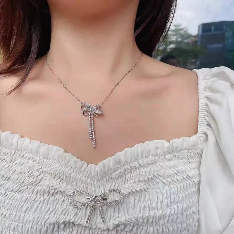 18K Gold Butterfly Knot Pendant Necklace for Women - 1.8 Carat Natural Diamond Accented Wedding Jewelry - Perfect for Anniversary Gifts, Bridal Party & Special Occasions