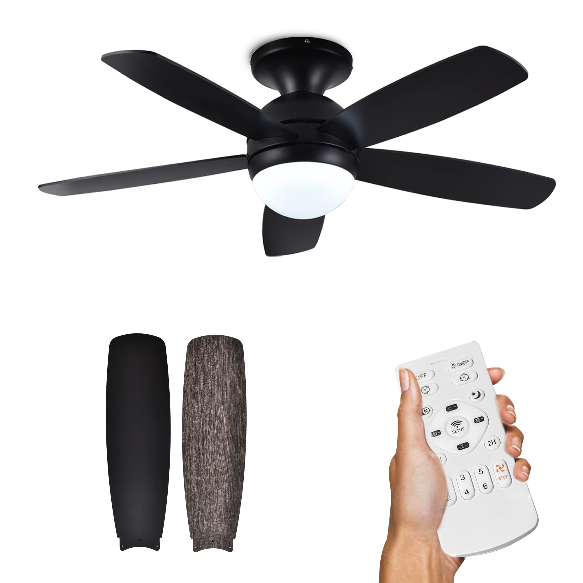 52 Inch Modern Rustic Ceiling Fan with Lights & Remote Control - 5 Blades, Reversible Motor, 6 Speeds & 2 Timers - Indoor Ceiling Fan for Living Room, Bedroom & Home (Black) - Perfect for Cooling & Lighting Your Modern Farmhouse or Contemporary Space