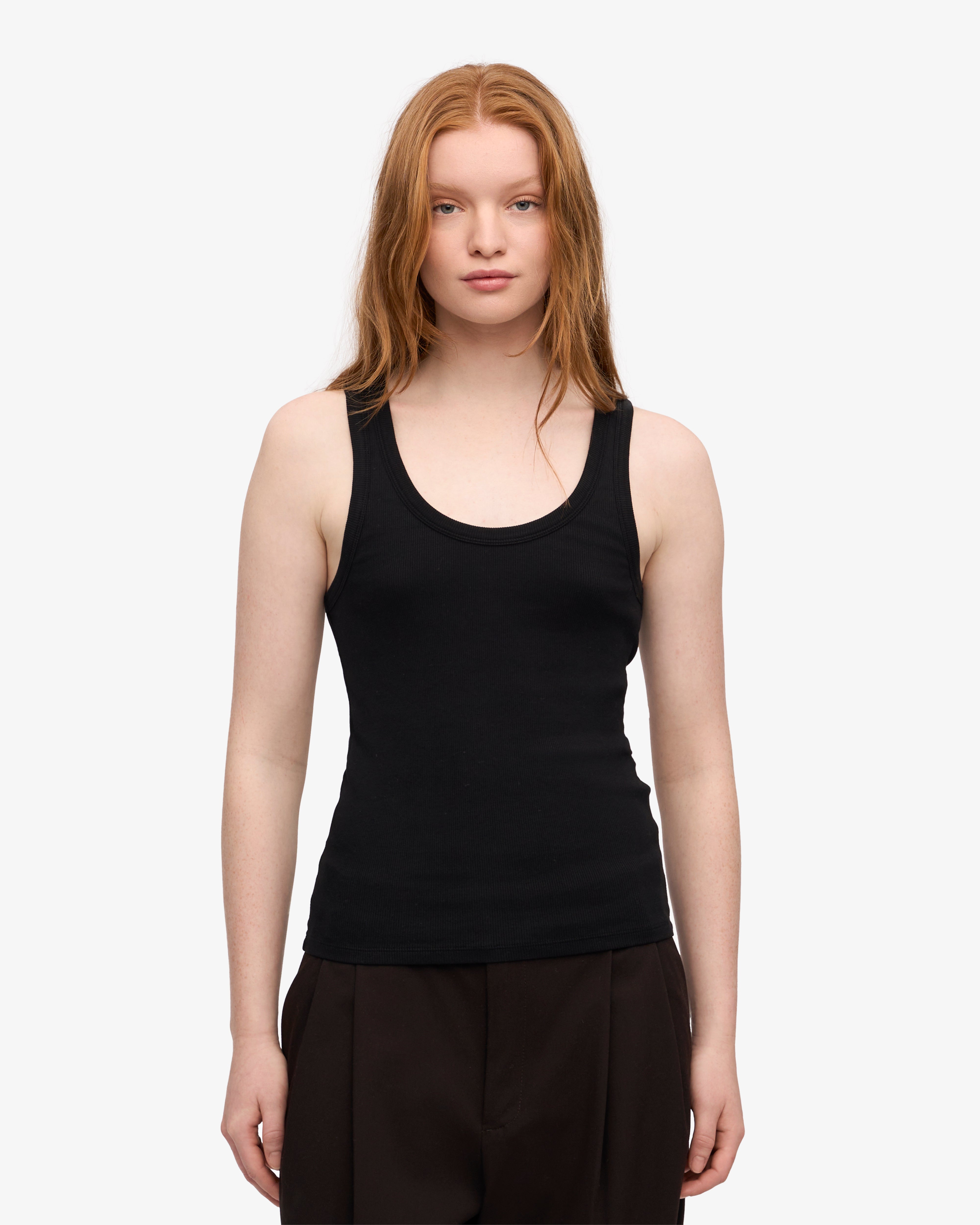 Organic Cotton Women's Ribbed Tank Top - Deep Black | Soft & Breathable for Yoga, Workouts & Casual Wear