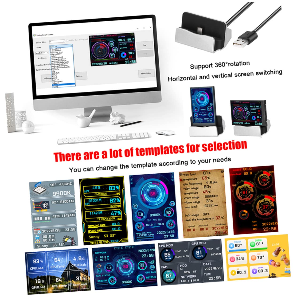 Angoily Mini USB Monitor - Secondary Screen for Computer Case, GPU & Network Data Display | Compact PC Monitor for Gaming, Streaming & Workstations