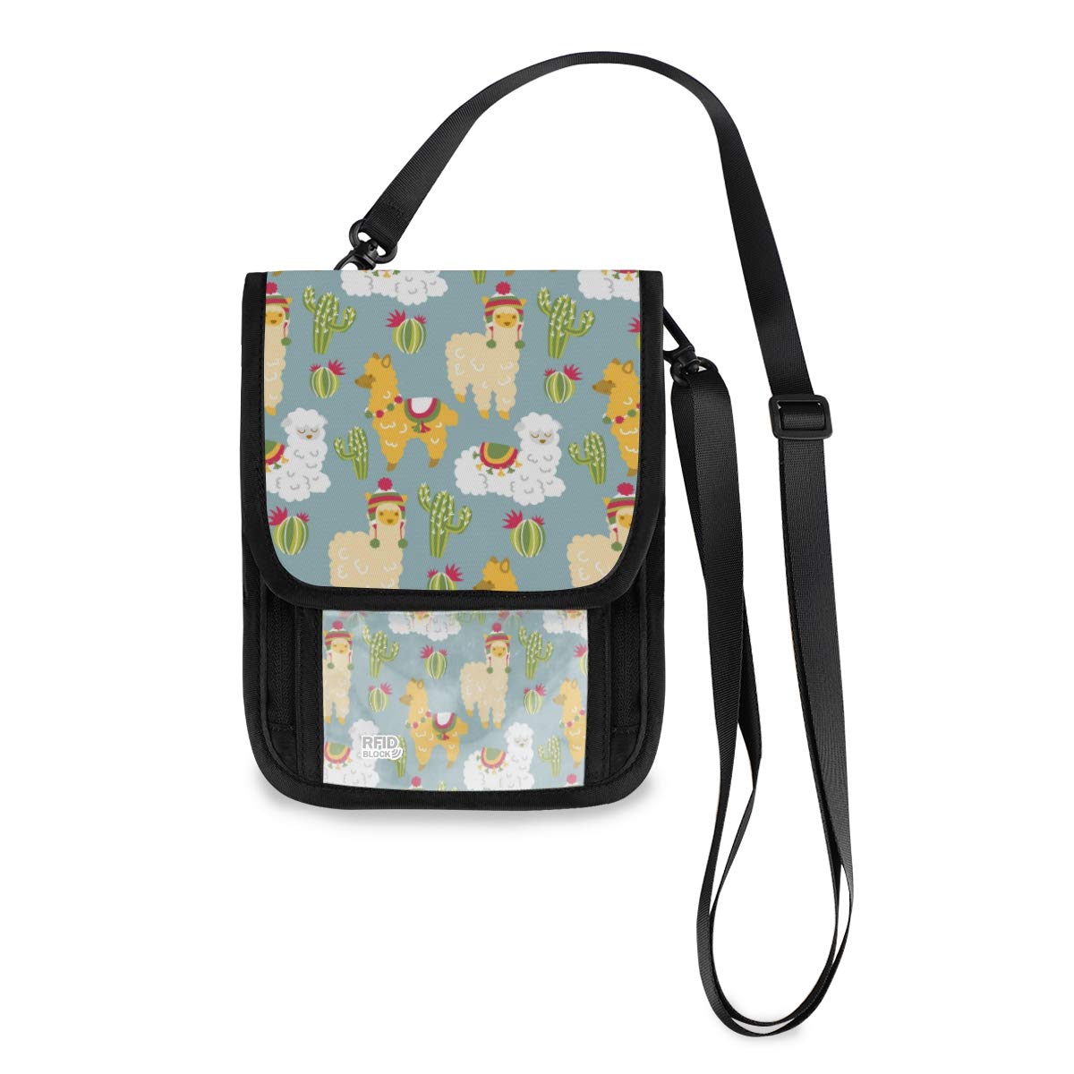 Stylish Alpaca Print Travel Neck Wallet - RFID Blocking Passport Holder & Crossbody Phone Pouch for Men & Women | Perfect for Airports, Sightseeing & Secure Travel Organization