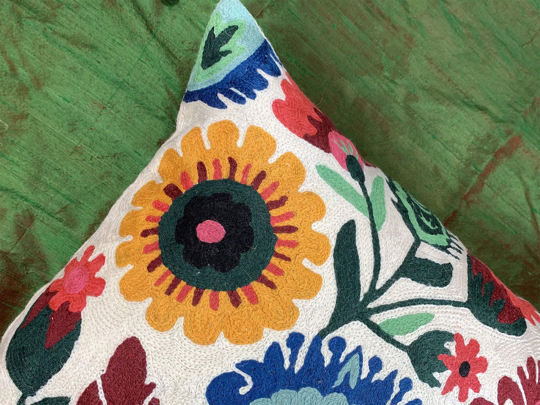 Hand Embroidered Wool Lumbar Pillow Cover 14x20 Inch - Floral Polish Flower Design for Accent Chairs, Modern Farmhouse Sofa & Couch Cushions | Perfect for Living Room Decor, Bedroom Throw Pillows & Cozy Home Styling