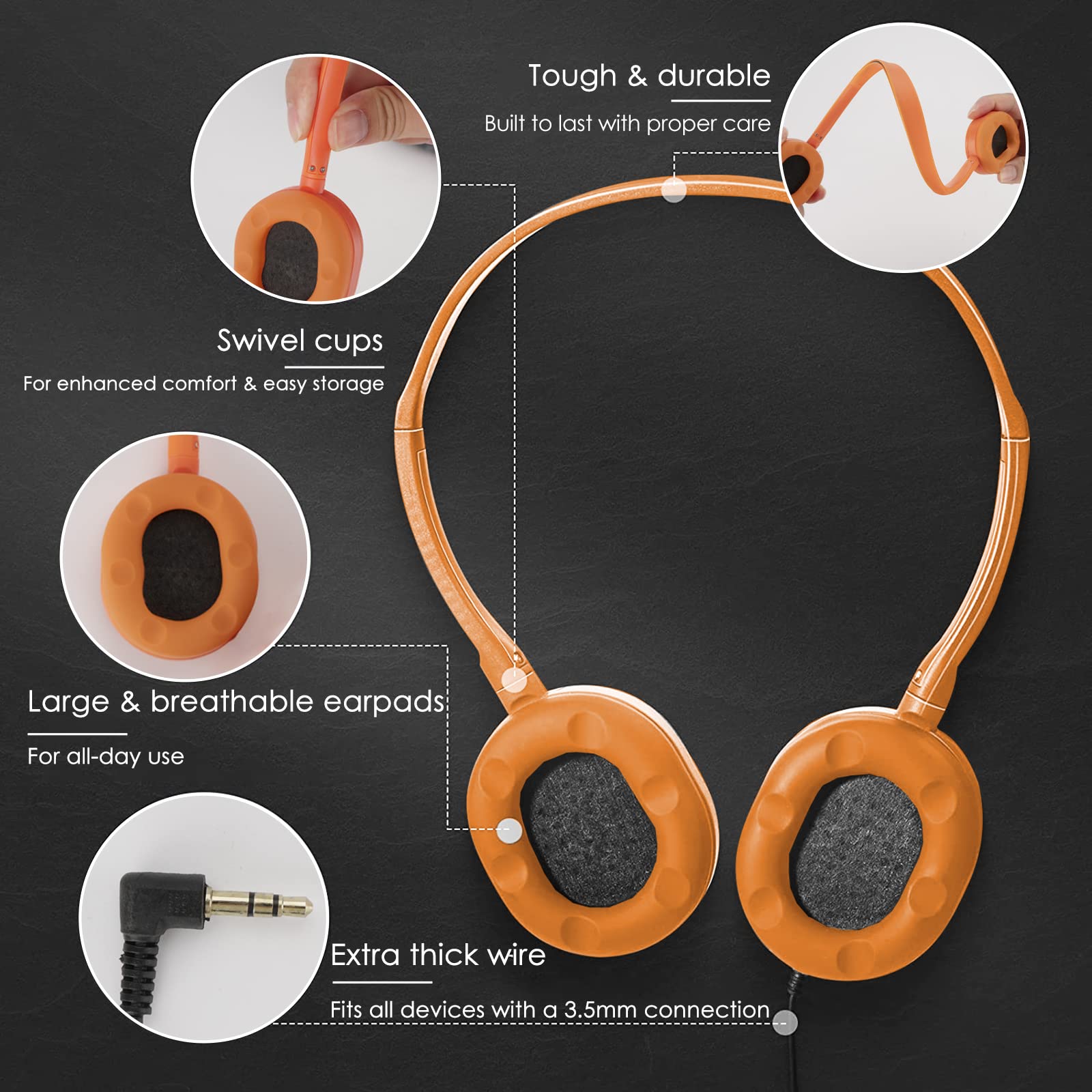 Geekria 24 Pack Kids Wired Headphones for Classroom, Schools & Libraries - Durable On-Ear Headsets for Students & Computer Labs