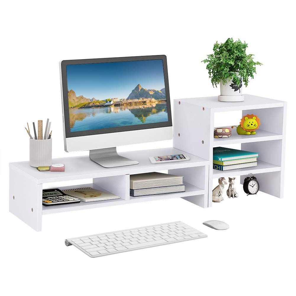 Greensen Modern White Computer Monitor Stand Riser with 3-Tier Shelves - Durable Desktop & Laptop Organizer for Home Office Workspace