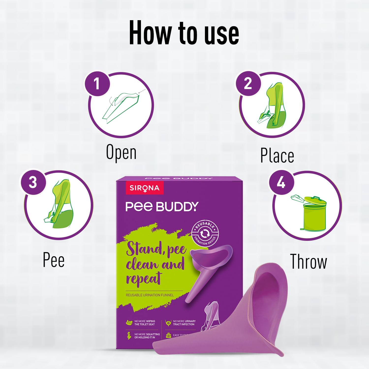 PeeBuddy Reusable Portable Stand and Pee Urination Device for Women - 1 Unit | Leak-proof Pee Funnel for Travel, Camping, Hiking & Outdoor Activities | Perfect for Public Toilets, Road Trips & Emergency Situations