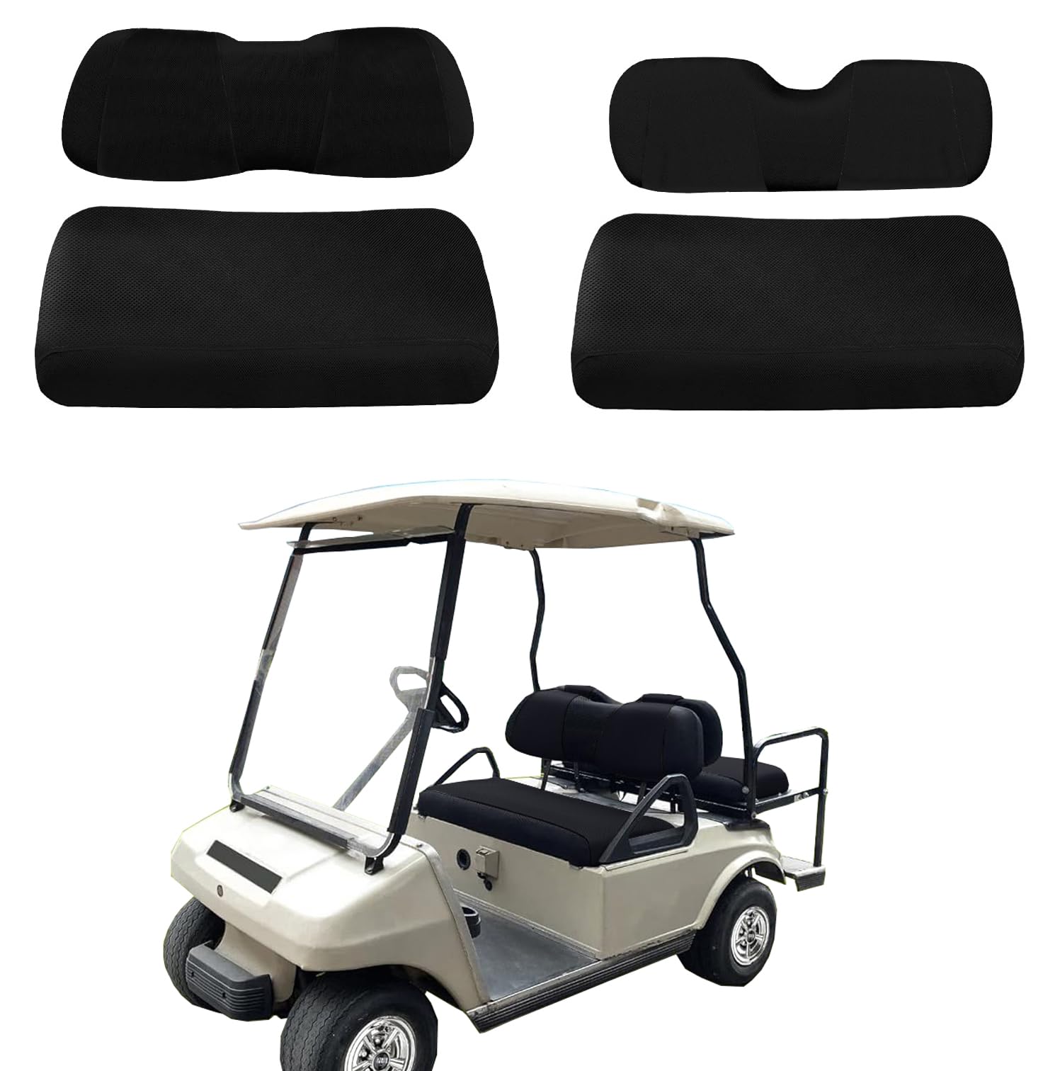 Breathable Washable Golf Cart Seat Covers for EZGO TXT RXV & Club Car DS 4 Passenger Models - Front & Rear Air Mesh Polyester Fabric - Perfect for Golf Courses, Resorts & Outdoor Adventures
