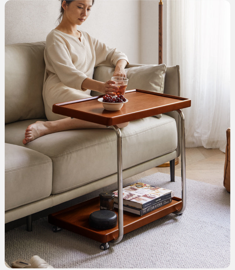 Solid Wood C-Shaped Side Table - Beech, Ash, Oak, Poplar - Modern End Table for Living Room, Bedroom & Office