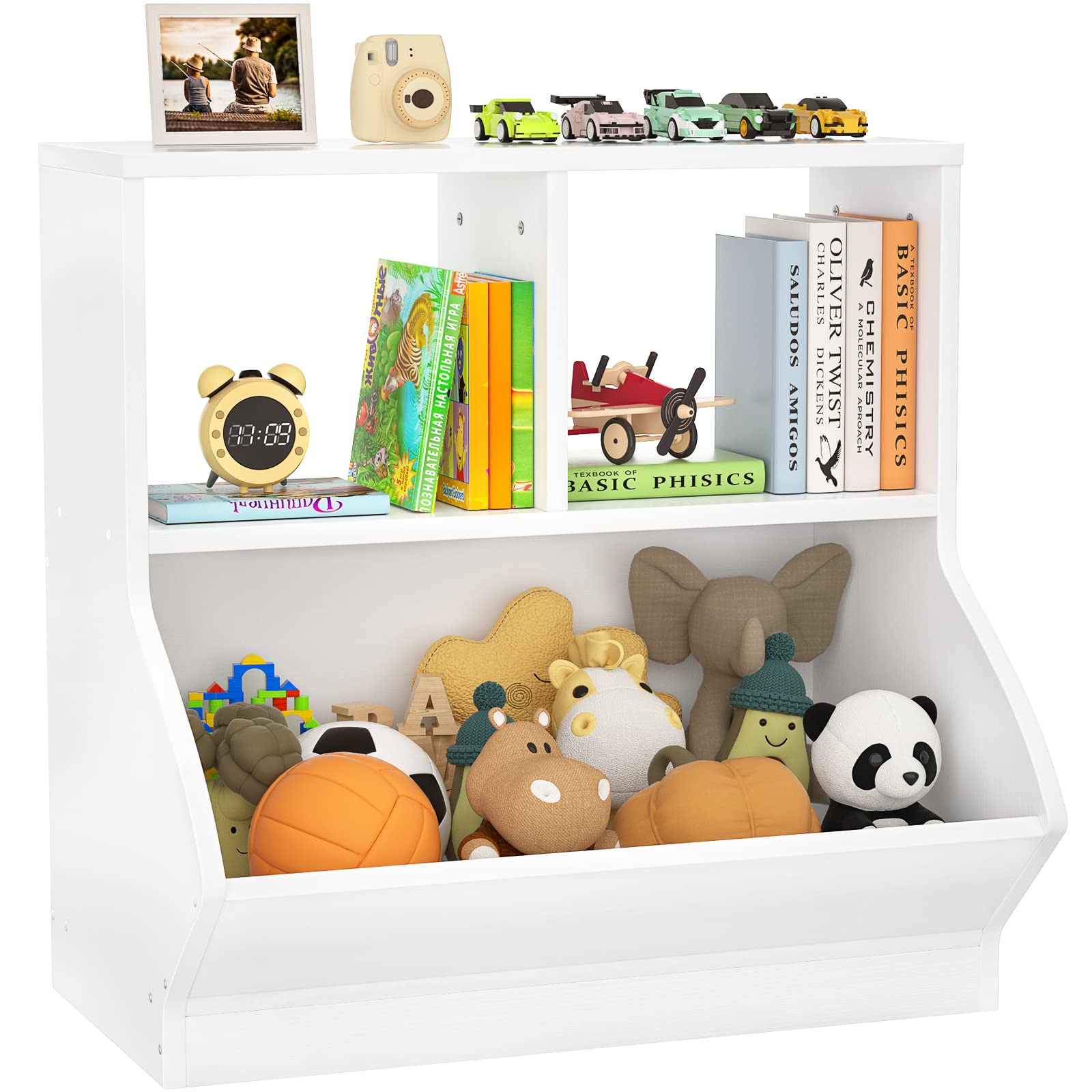 Aheaplus 3-Cubby Toy Storage Organizer with Bookcase - White Kids' Bookshelf & Toy Cabinet with Open Bins - Perfect for Playroom, Bedroom, Nursery & School Organization - Ideal for Storing Toys, Books & Learning Supplies