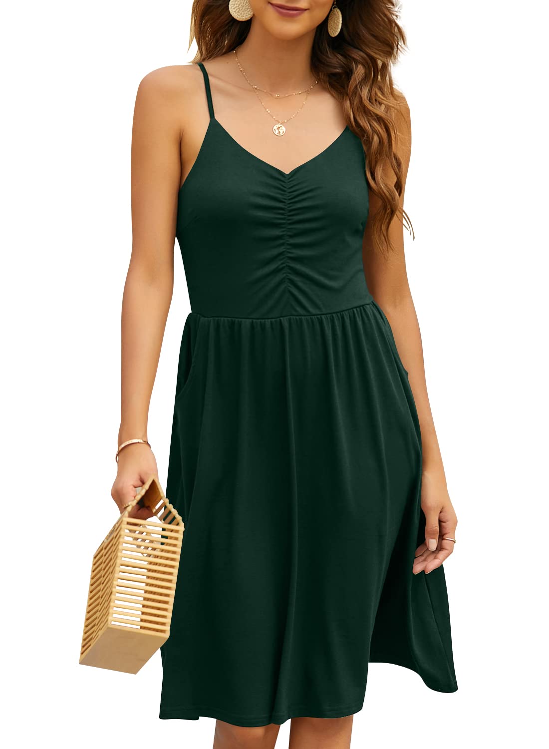 YATHON Women's Sleeveless Cotton Summer Dress - A-Line Spaghetti Strap Sundress with Pockets for Beach, Vacation & Casual Wear | Breathable Comfort Dress for Outdoor Activities & Daily Use