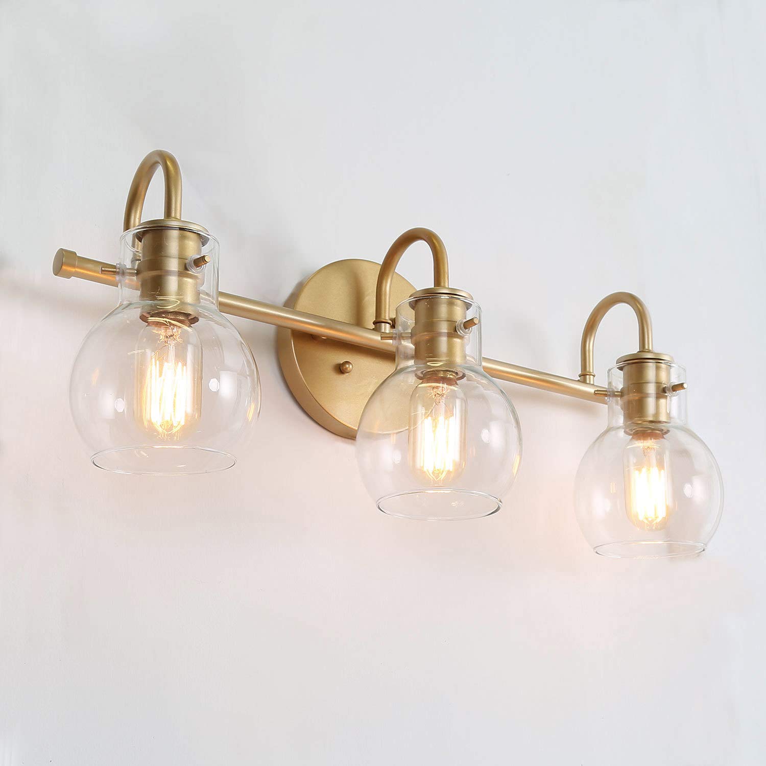KSANA Gold Bathroom Vanity Light Fixtures with Clear Glass Shade - 22”x7”x9” Modern LED Wall Sconce for Bathroom, Powder Room & Dressing Area