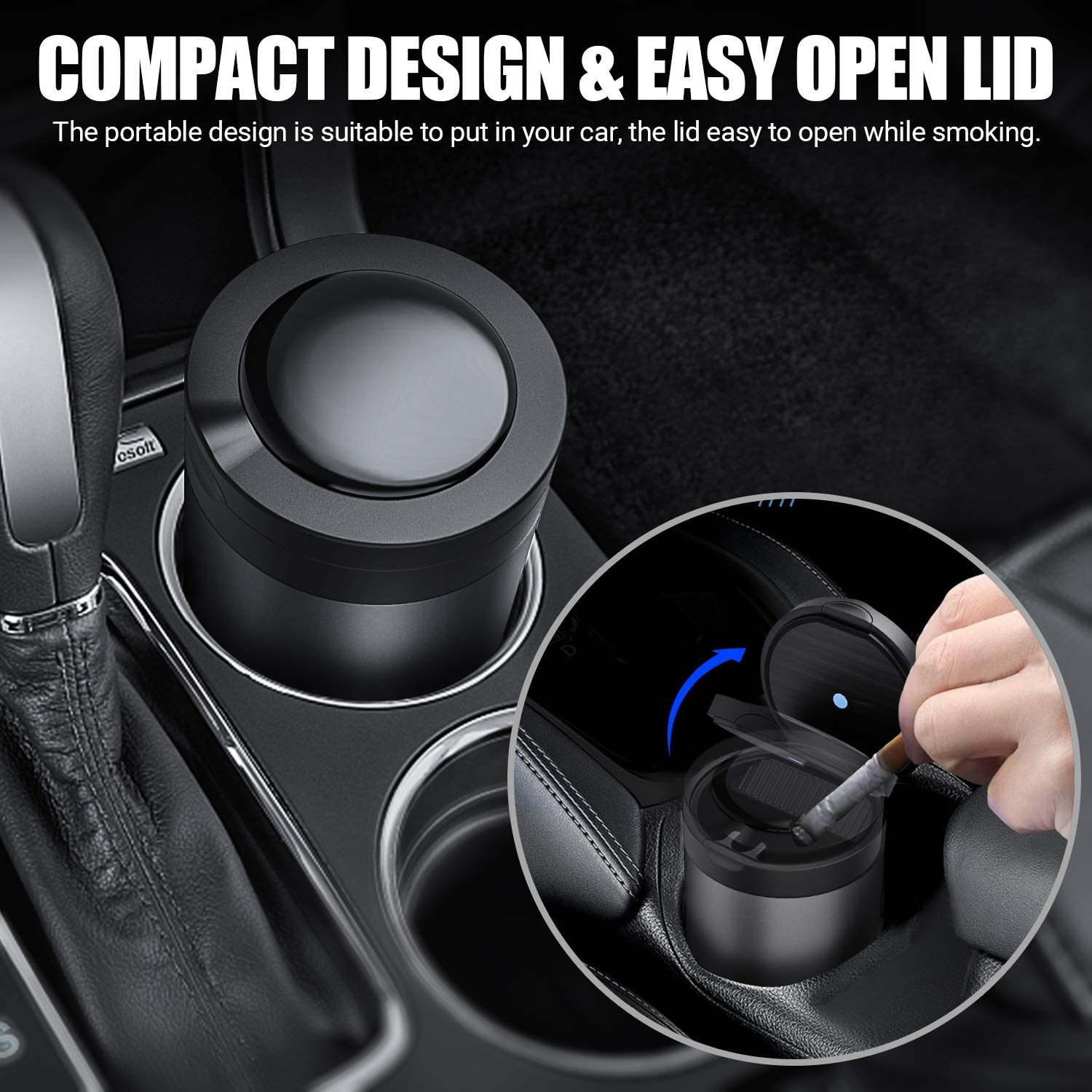 THIKPO Portable Car Ashtray with Lid - Smokeless Detachable Stainless Steel for Travel & Camping