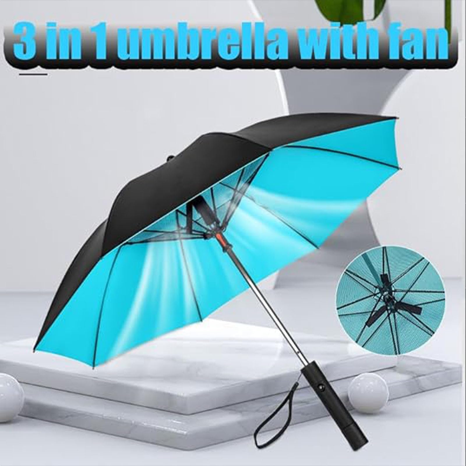 UV Protection Umbrella with Built-in Fan & Mister - 3-in-1 USB Rechargeable Sun Shade for Beach, Travel, Fishing & Outdoor Use - Perfect for Hot Summer Days, Patio Relaxation & Sun Safety