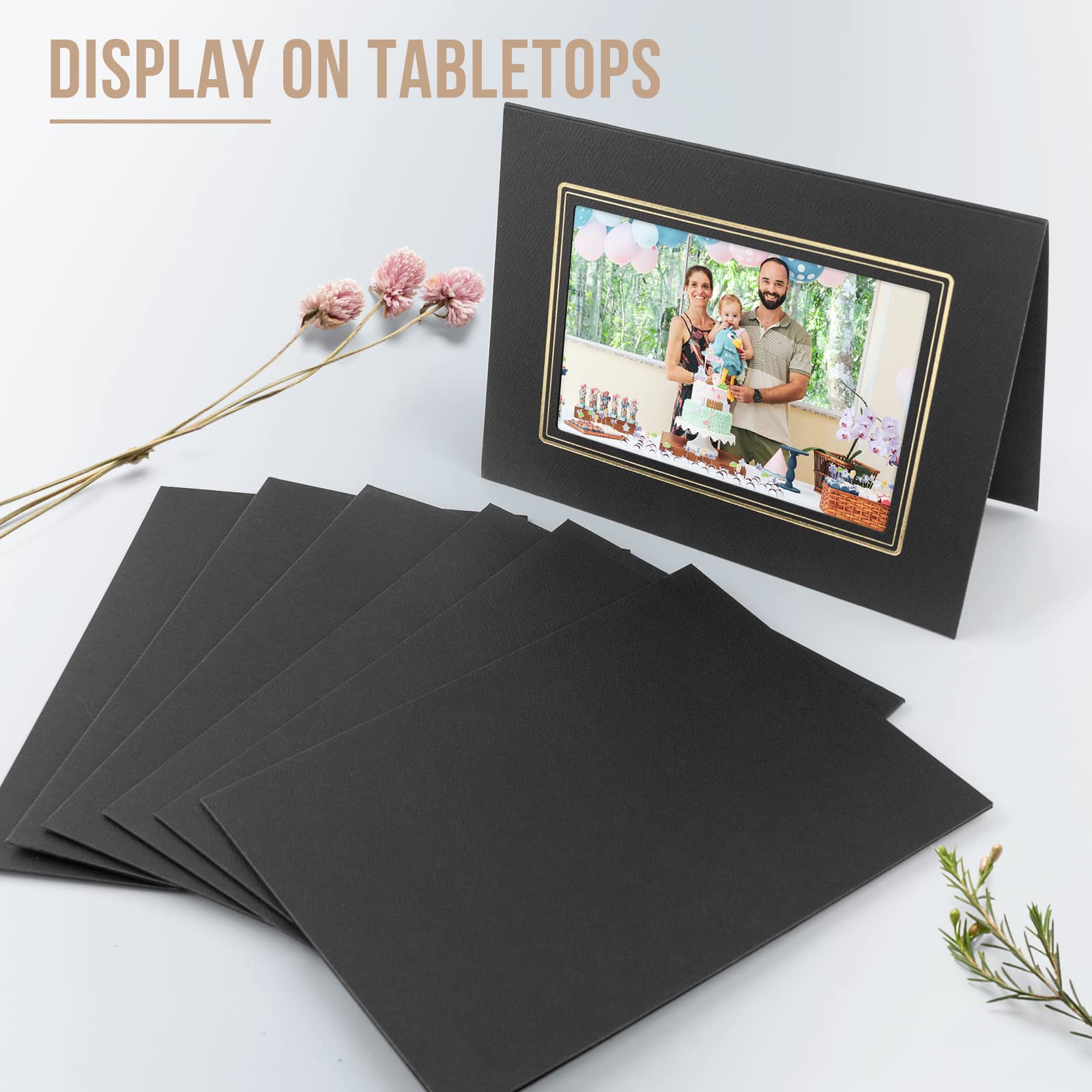 Golden State Art 4x6 Photo Folders - Pack of 10 Cardboard Picture Frames with Gold Lining for Greeting Cards & Invitations | Perfect for Graduation, Christmas, Wedding & Special Events (Black with Gold Trim) | Display Memories, Party Decor, Gift Enclosures