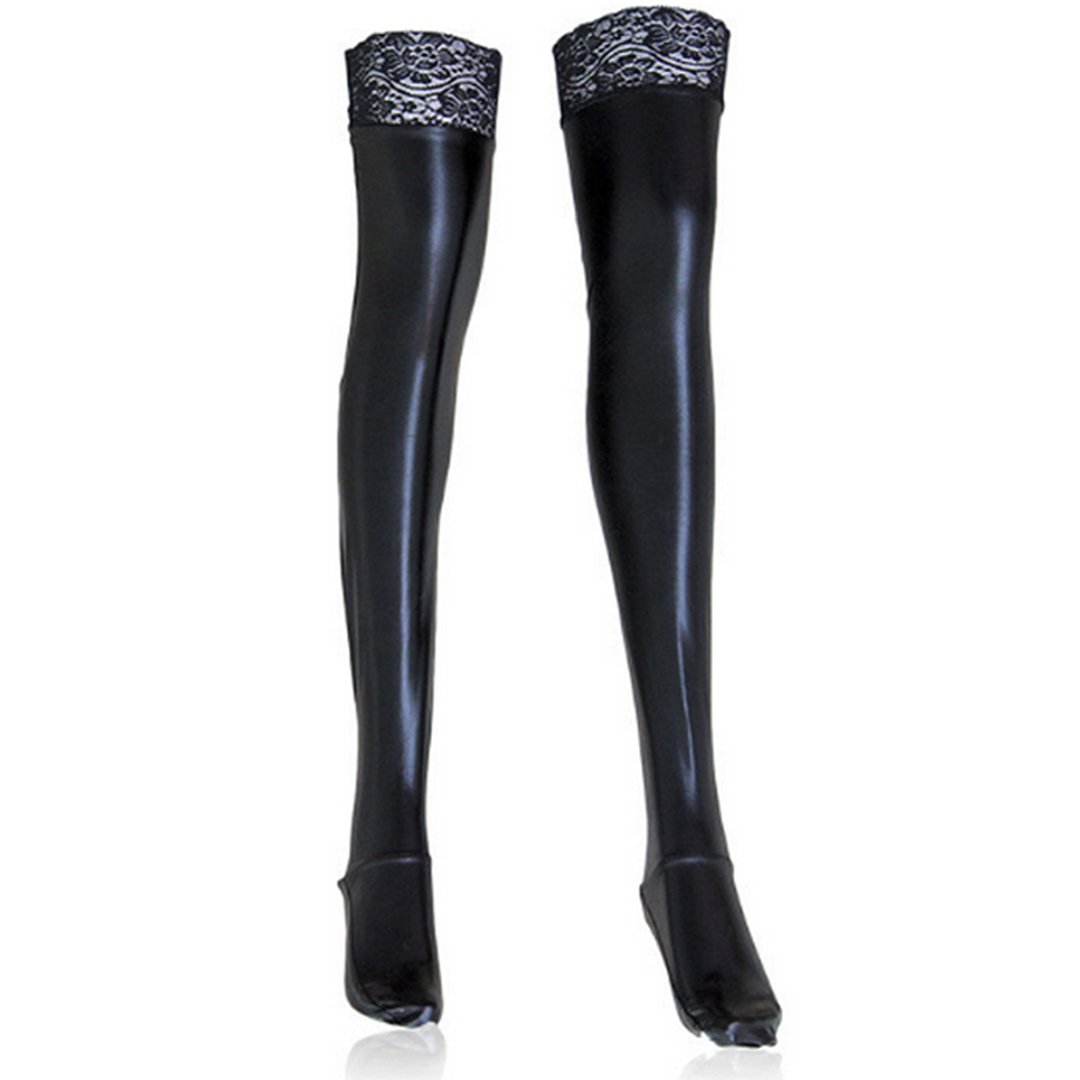 Lobagve Van Caro Women's Metallic Thigh High Stockings - Elastic Cosplay Socks for Halloween, Party & Fashion Outfits