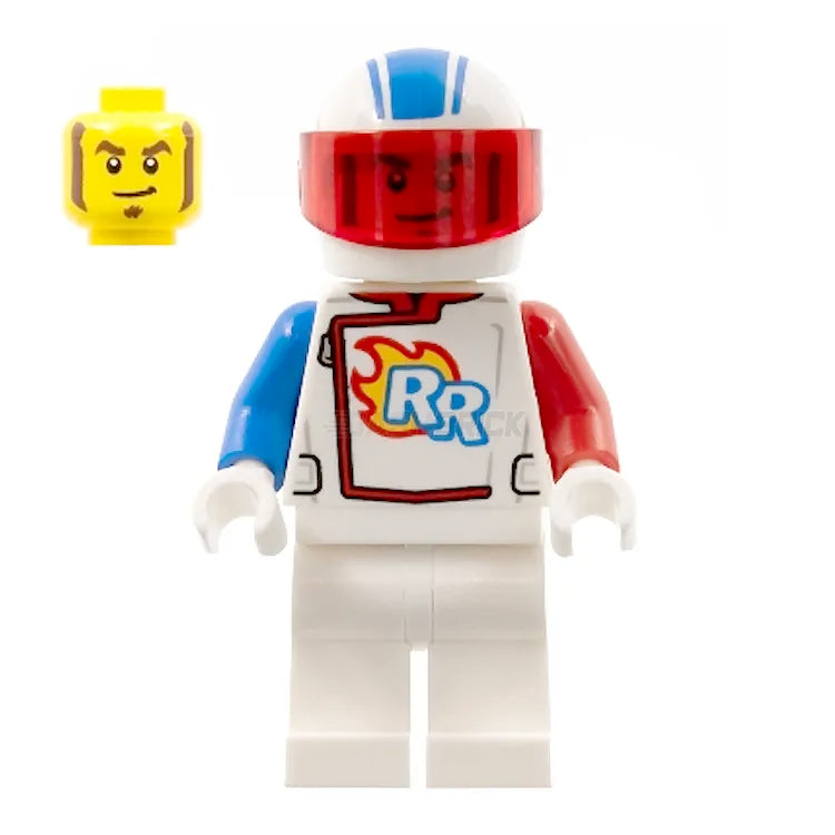 LEGO Minifigure Rocket Racer Stuntz Driver - White Jumpsuit with Helmet & Trans Red Visor - Collectible Toy for Kids and Adults - Perfect for LEGO City Sets and Action Play Scenes