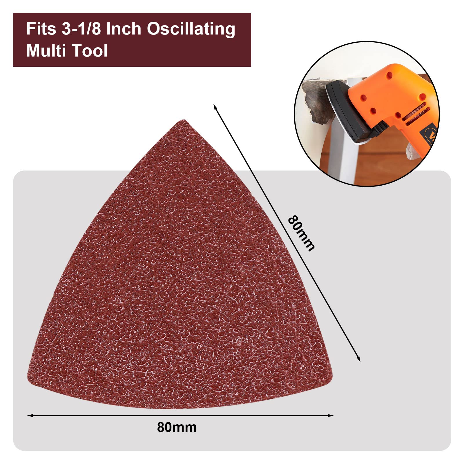 120 Pcs Triangle Sanding Pads, 40 Grits Hook & Loop Sandpaper for Oscillating Multi Tool - 3-1/8